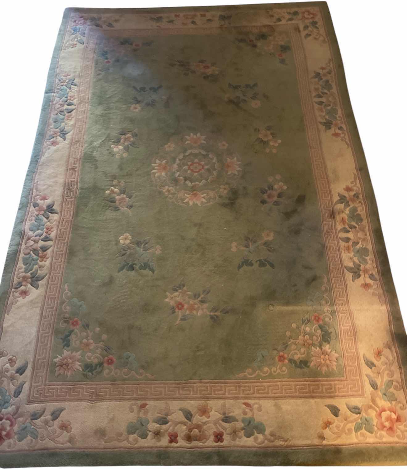 View 1 of TRADITIONAL HAND TUFTED WOOL AREA RUG LIGHT GREEN 6’ x 9’
