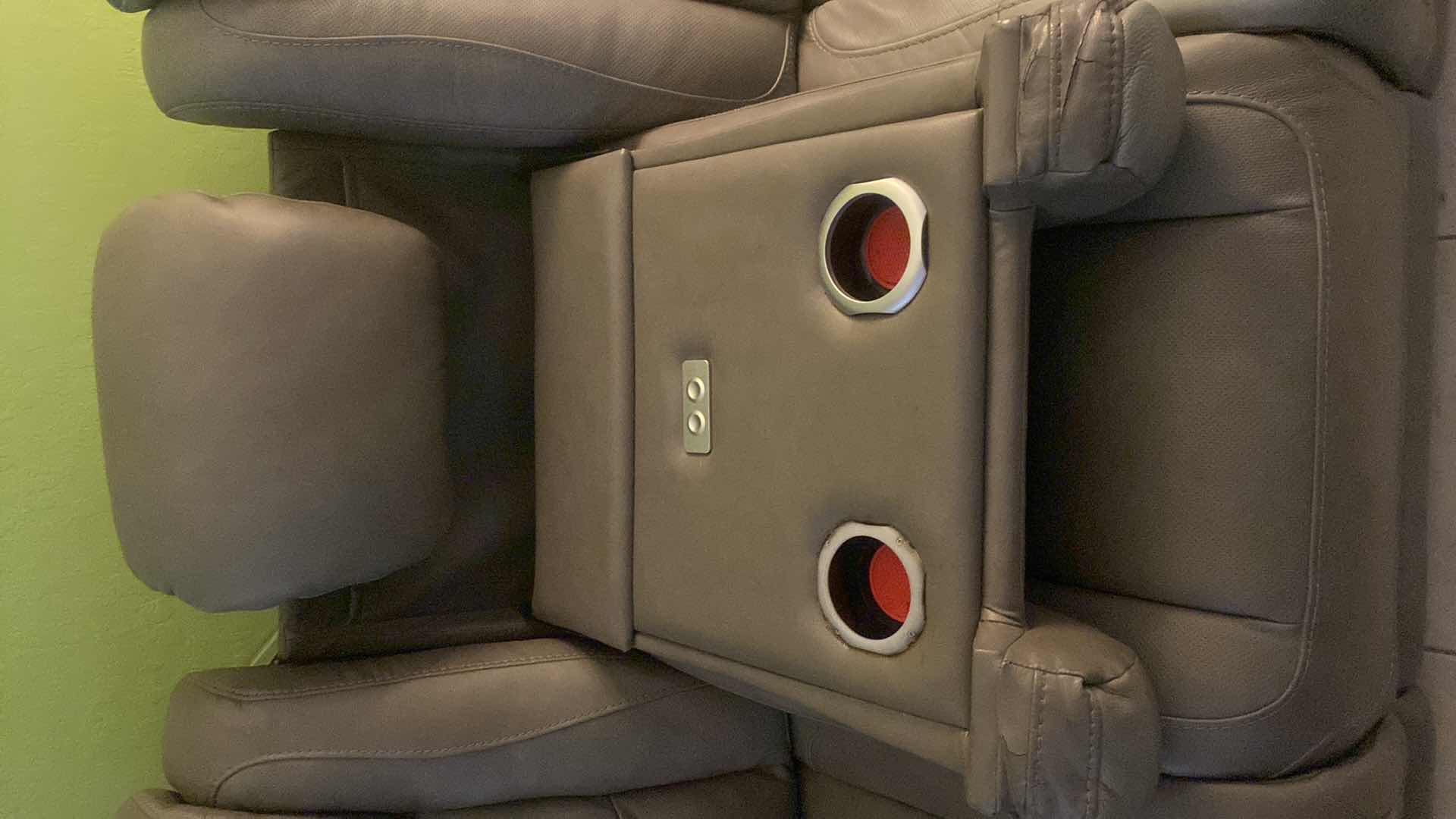 View 6 of 86” GRAY LEATHER POWER RECLINING SOFA WITH CENTER DROP-DOWN CONSOLE