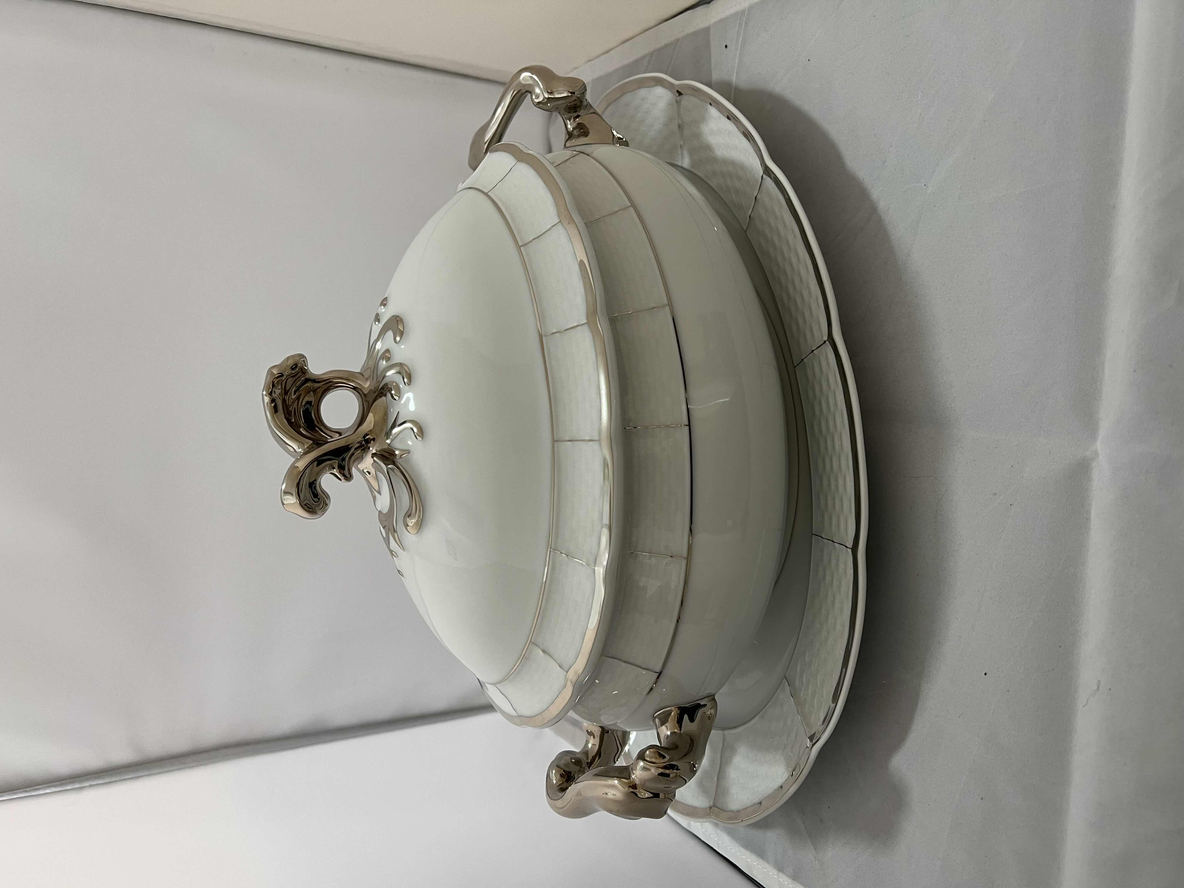 Photo 1 of VINTAGE CHINA “SILVER EMBOSSED” THUN LARGE SOUP SERVING BOWL WITH LID (PART OF FULL CHINA SET SOLD SEPARATELY)