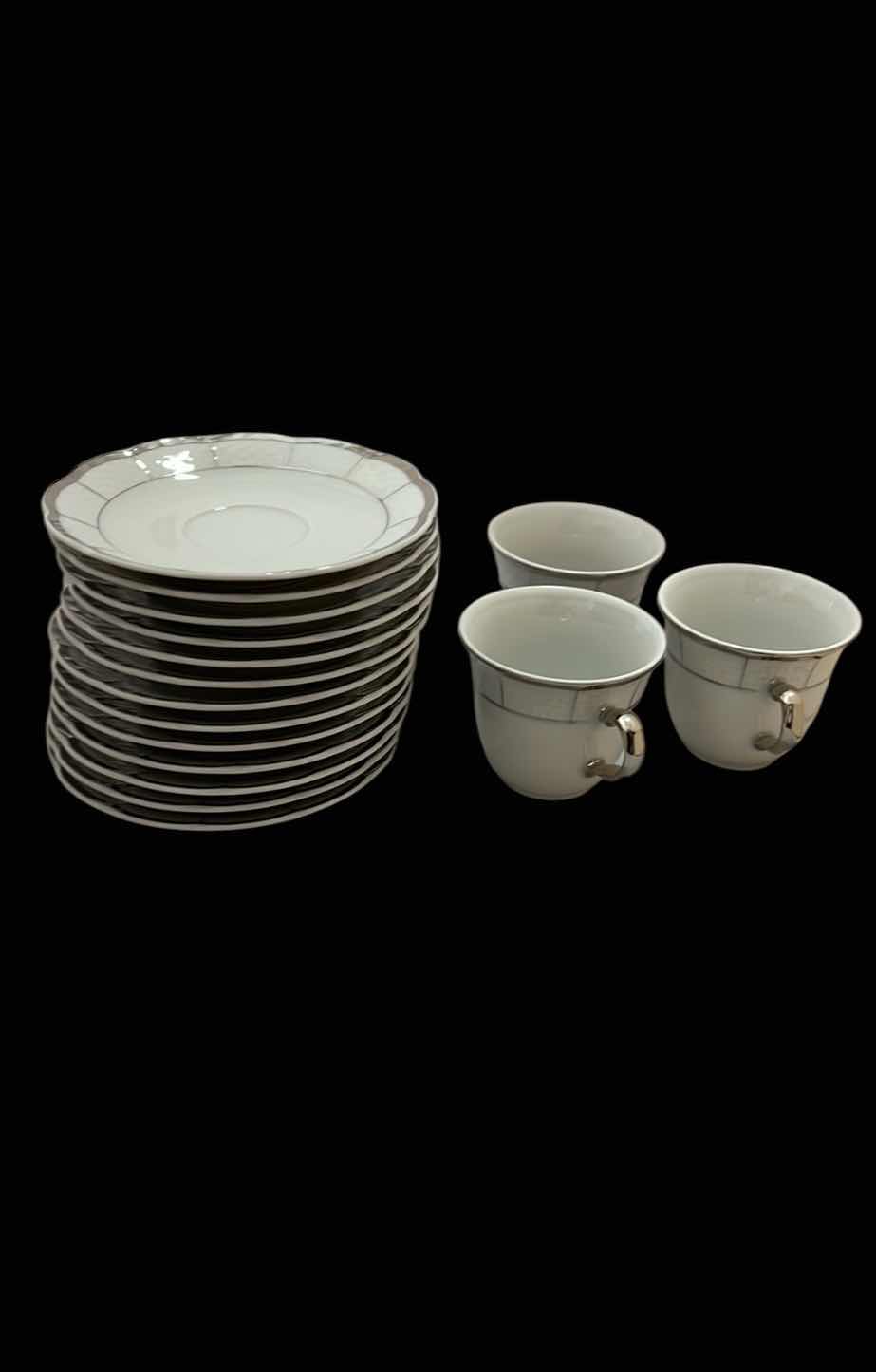 Photo 1 of 12-VINTAGE CHINA “SILVER EMBOSSED” THUN TEACUPS AND SAUCERS (PART OF FULL CHINA SET SOLD SEPARATELY)