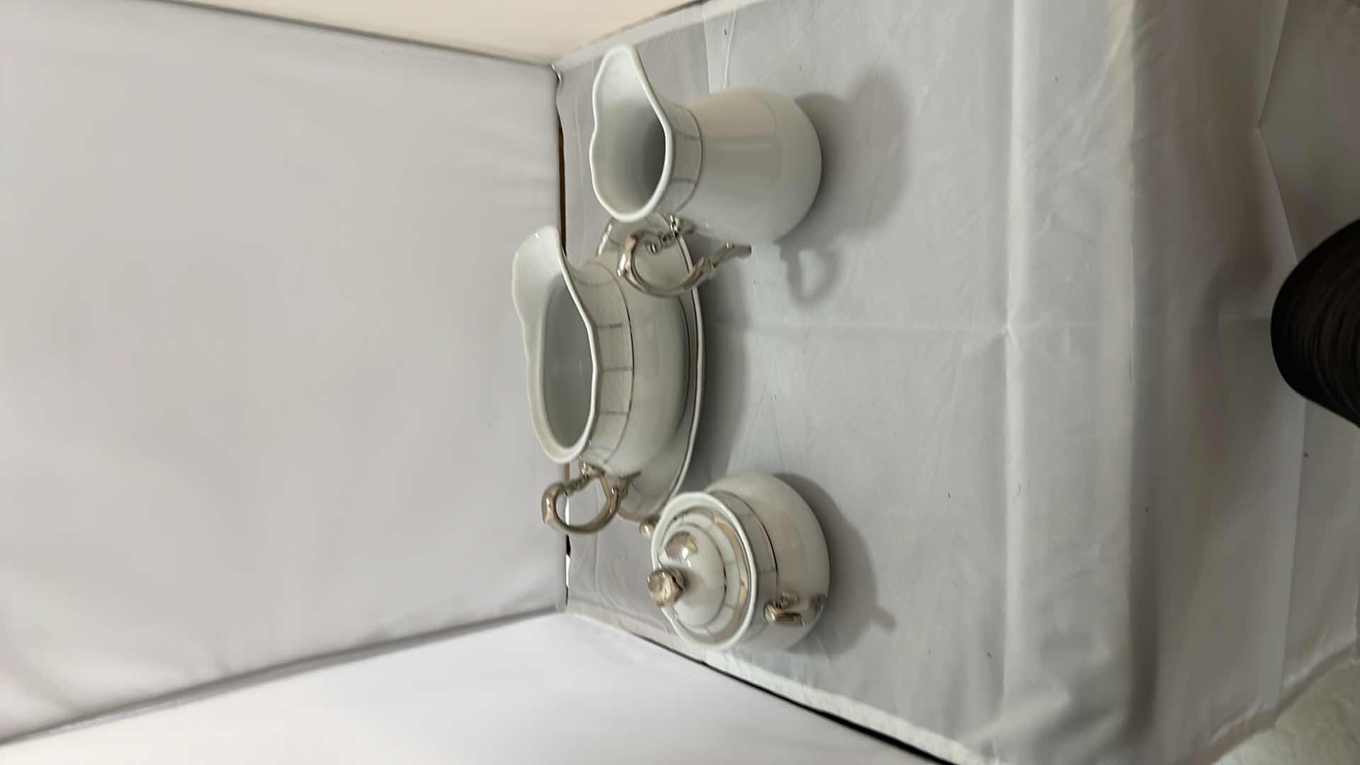 Photo 1 of 3-VINTAGE CHINA “SILVER EMBOSSED” THUN GRAVY BOAT AND SERVING BOWLS. (PART OF FULL CHINA SET SOLD SEPARATELY)