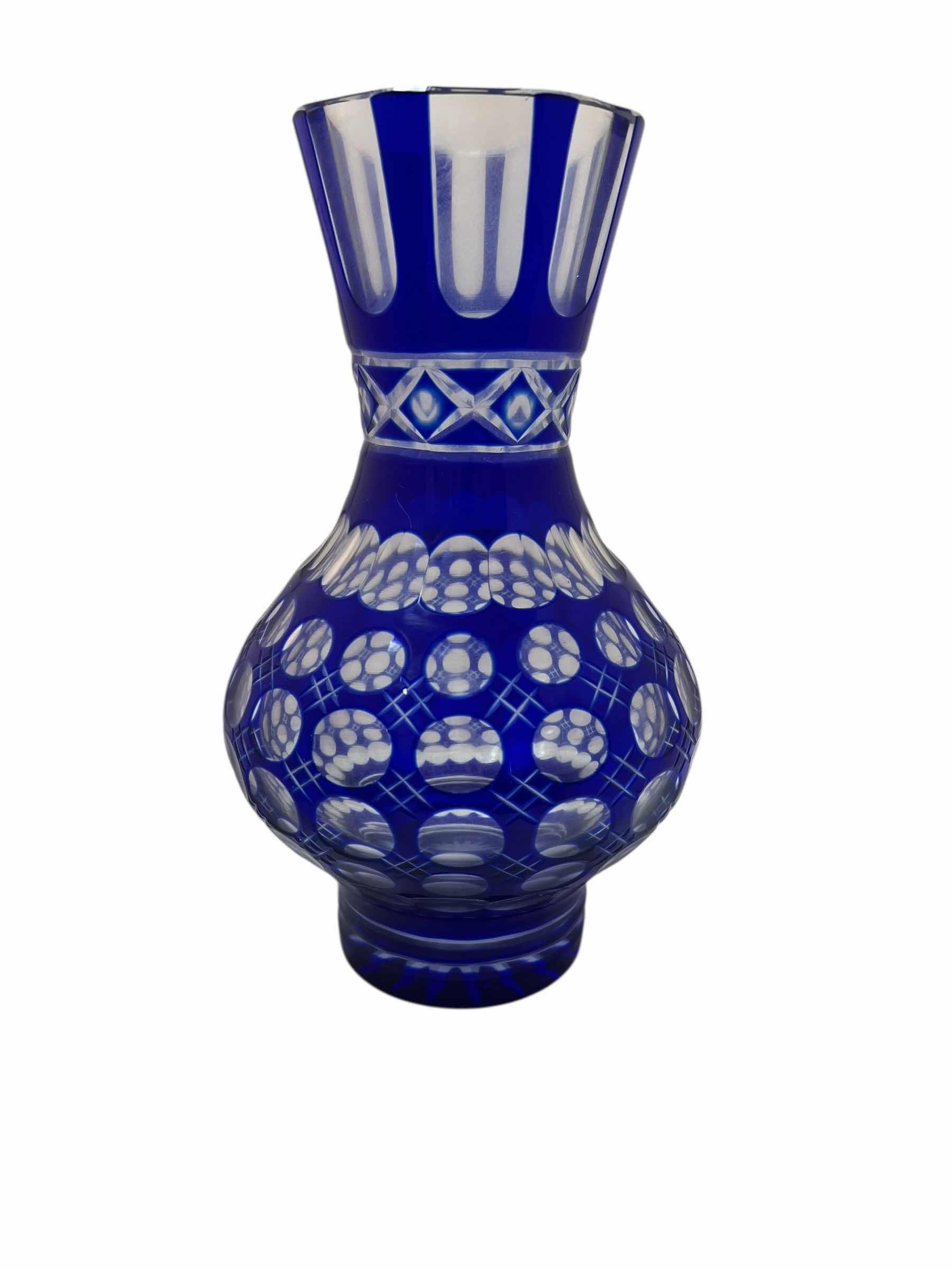Photo 1 of VINTAGE ETCHED BOHEMIAN COBALT VASE 11”H