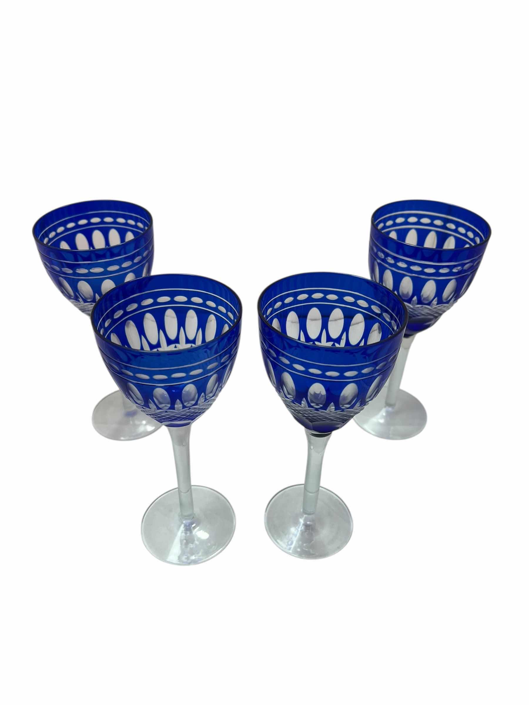 Photo 1 of 4-COBALT BOHEMIAN VINTAGE WINE GLASSES