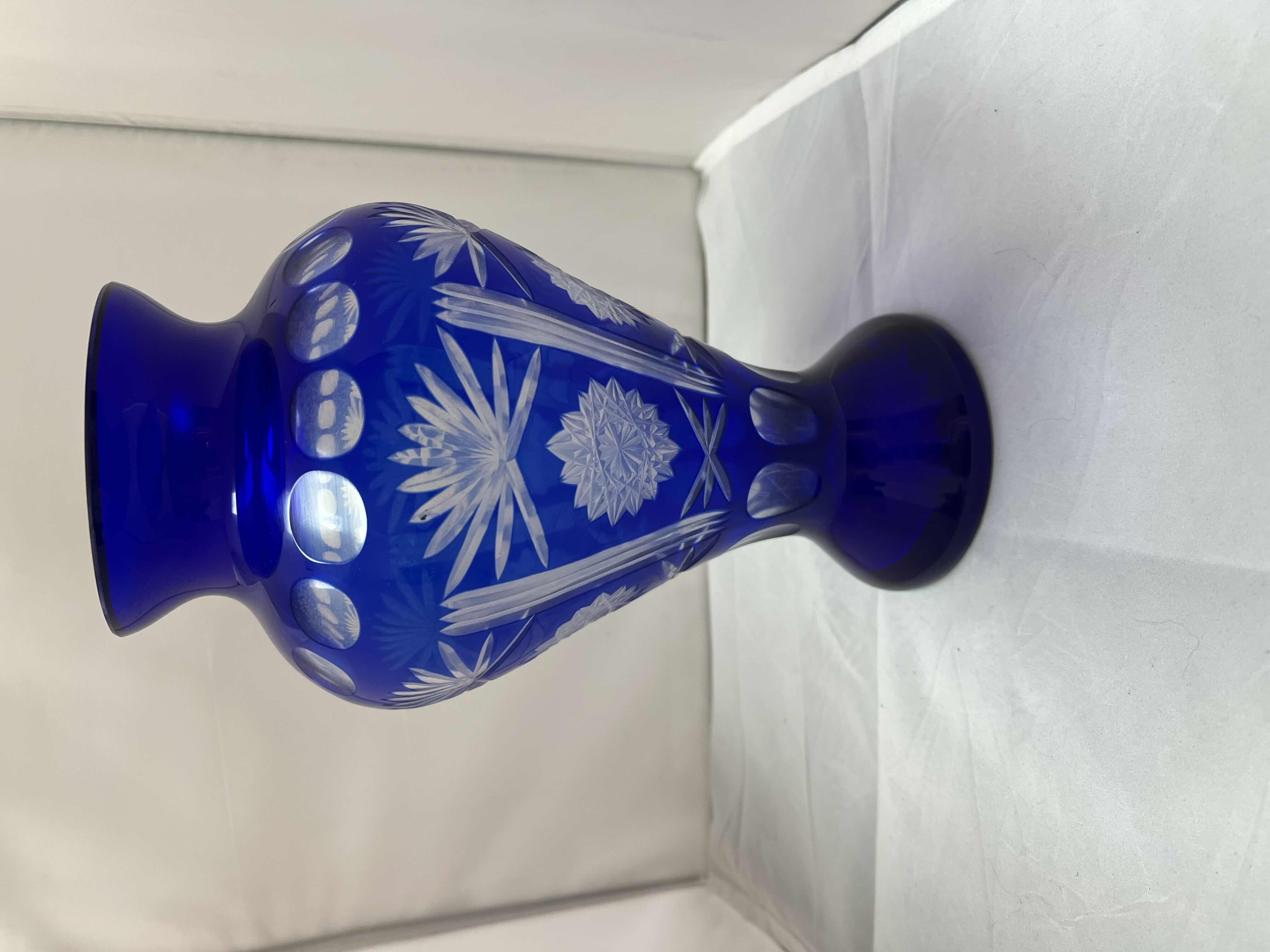 Photo 1 of VINTAGE ETCHED BOHEMIAN COBALT VASE 11”H