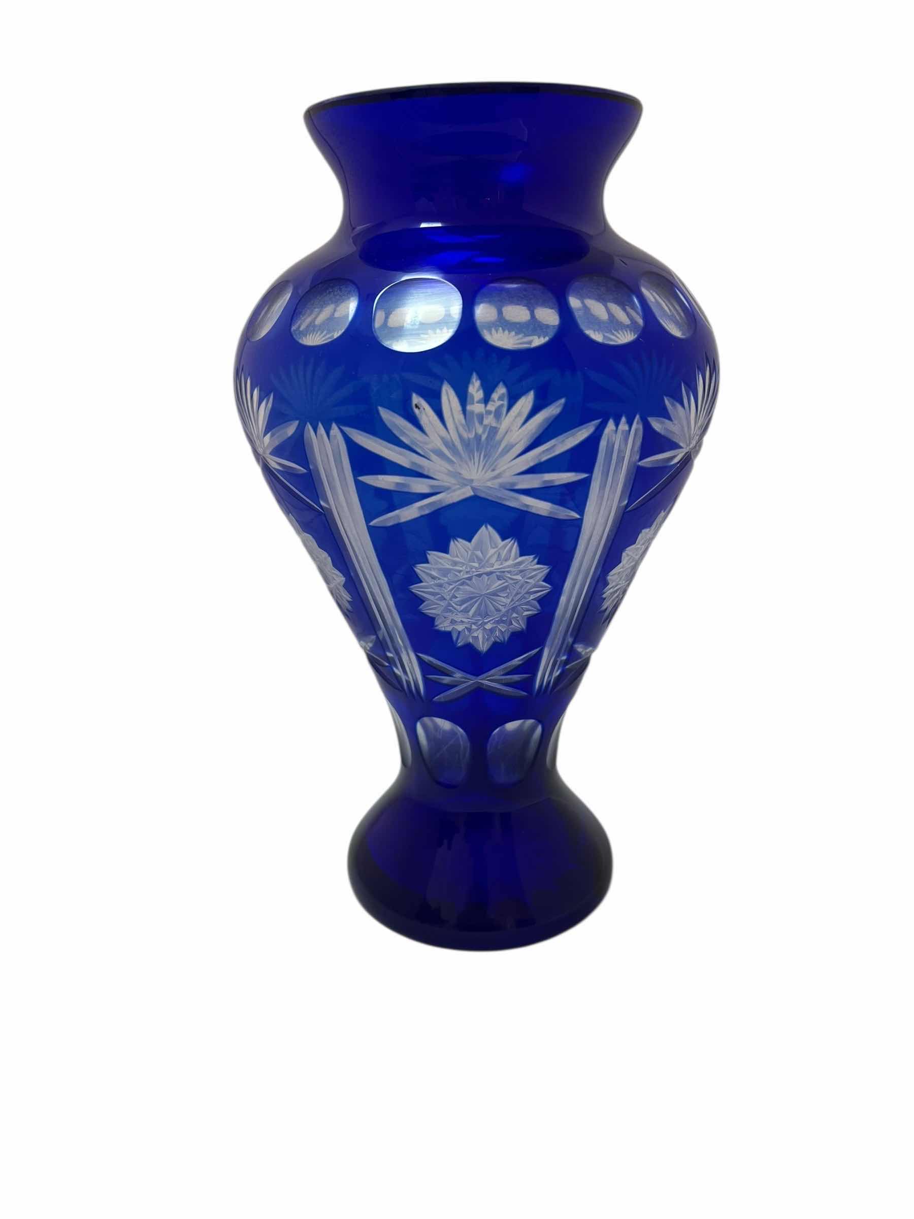 Photo 1 of VINTAGE ETCHED BOHEMIAN COBALT VASE 11”H