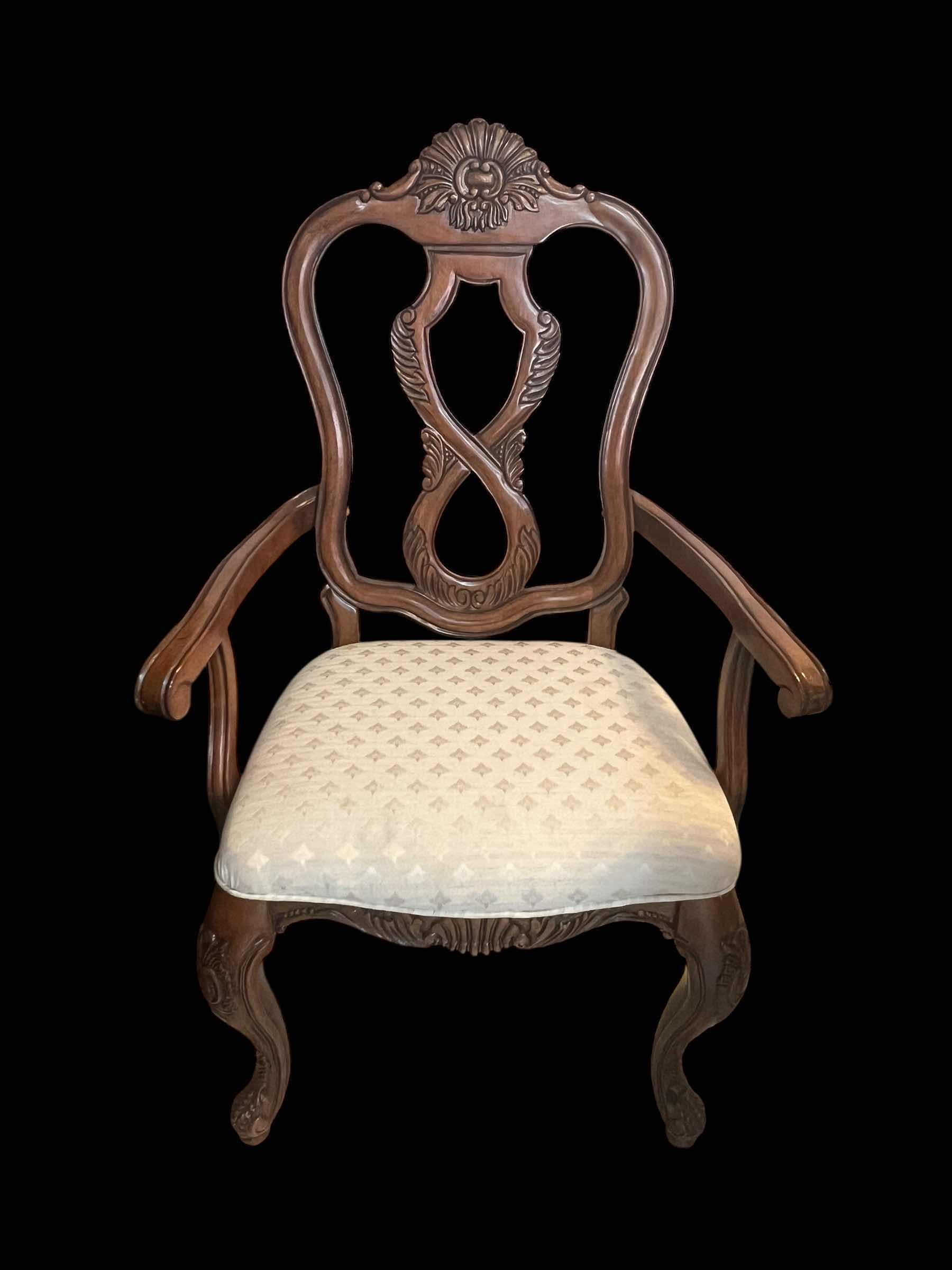 Photo 1 of 2-UPHOLSTERED DINING CHAIRS WITH ARMS. (10 TOTAL IN DINING SET. SOLD SEPARATELY IN SETS. 2 IN SET WITH ARMS)