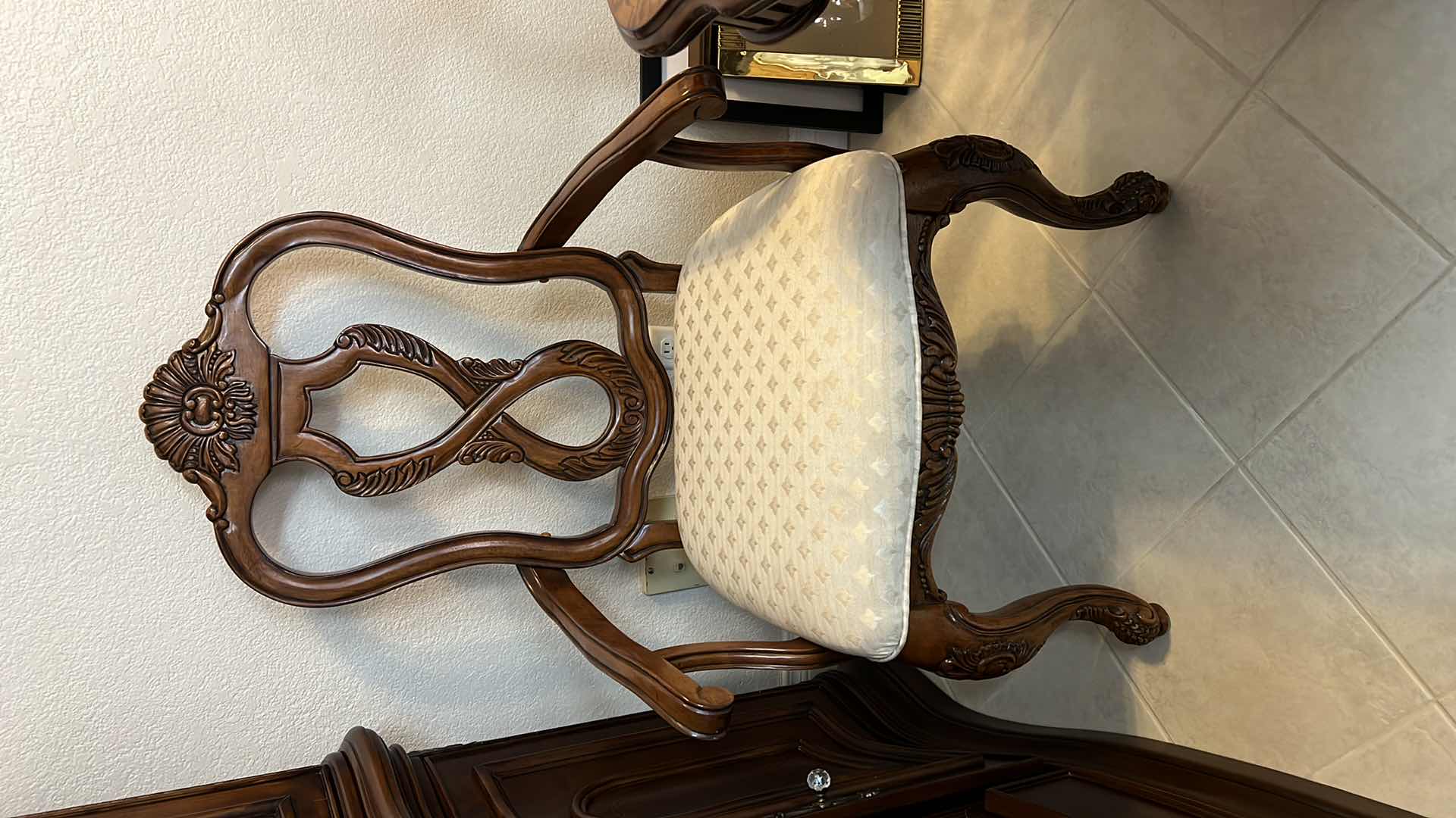 Photo 1 of 2-UPHOLSTERED DINING CHAIRS WITH ARMS. (10 TOTAL IN DINING SET. SOLD SEPARATELY IN SETS. 2 IN SET WITH ARMS)