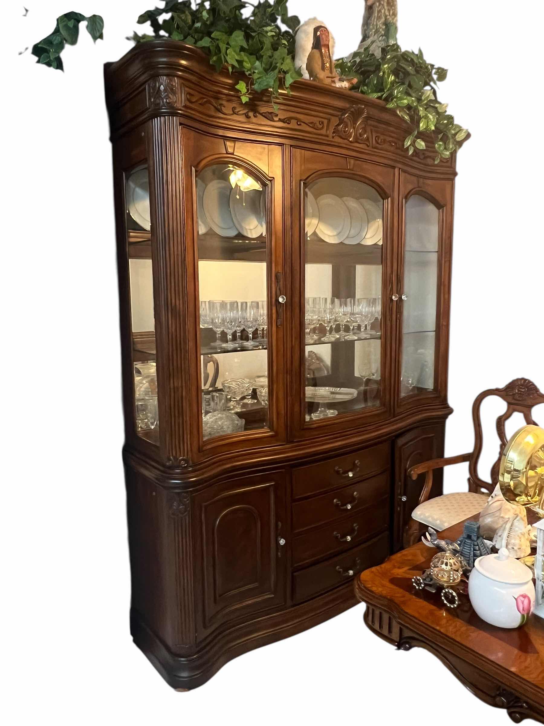 Photo 1 of VINTAGE INSPIRED-LARGE CHINA CABINET. “MICHAEL AMINI” SIGNATURE SERIES TWO PIECE TOUCH LIGHTING GLASS HUTCH. 89” H IN TOTAL. BOTTOM PIECE IS 34”H. 67”W  19” DEEP.