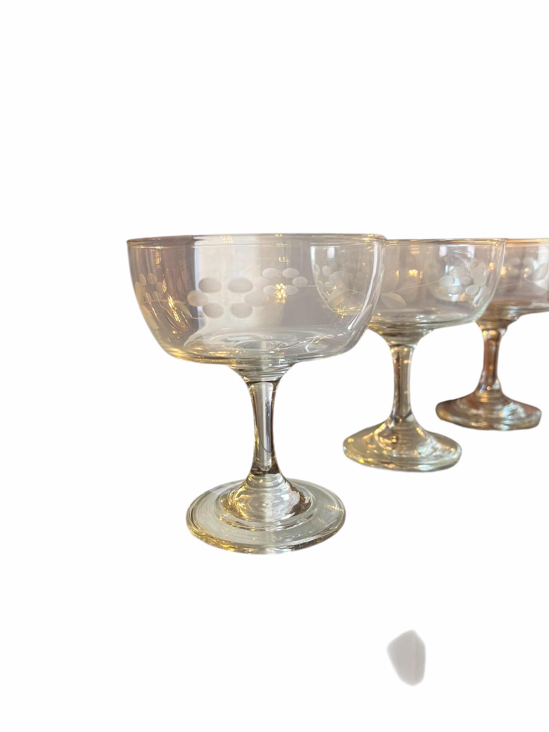 Photo 1 of 6-VINTAGE ETCHED MARTINI GLASSES
