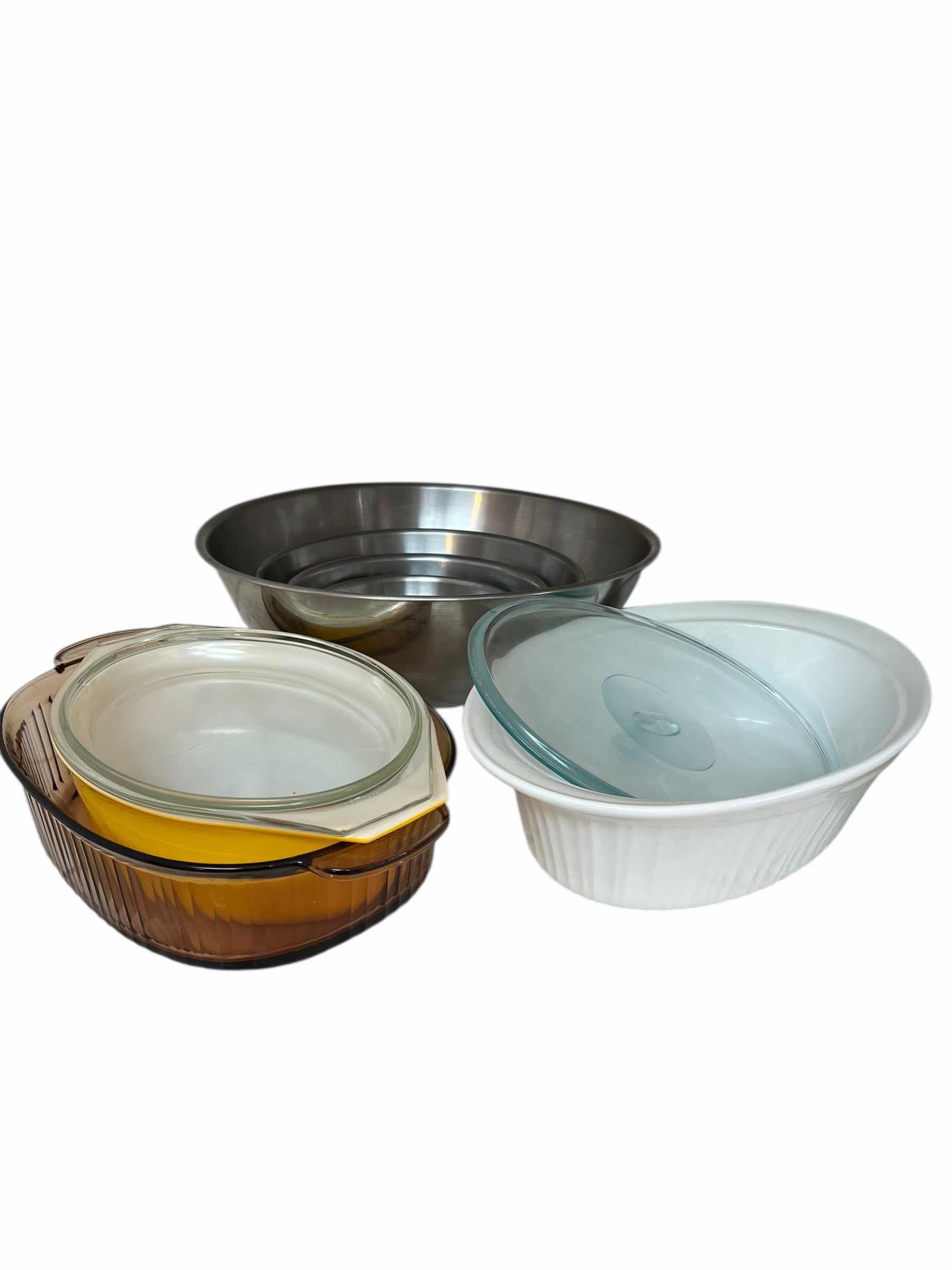 Photo 1 of CONTENTS OF CORNER-KITCHEN WARE. MIXING BOWLS AND CASSEROLE DISHES.