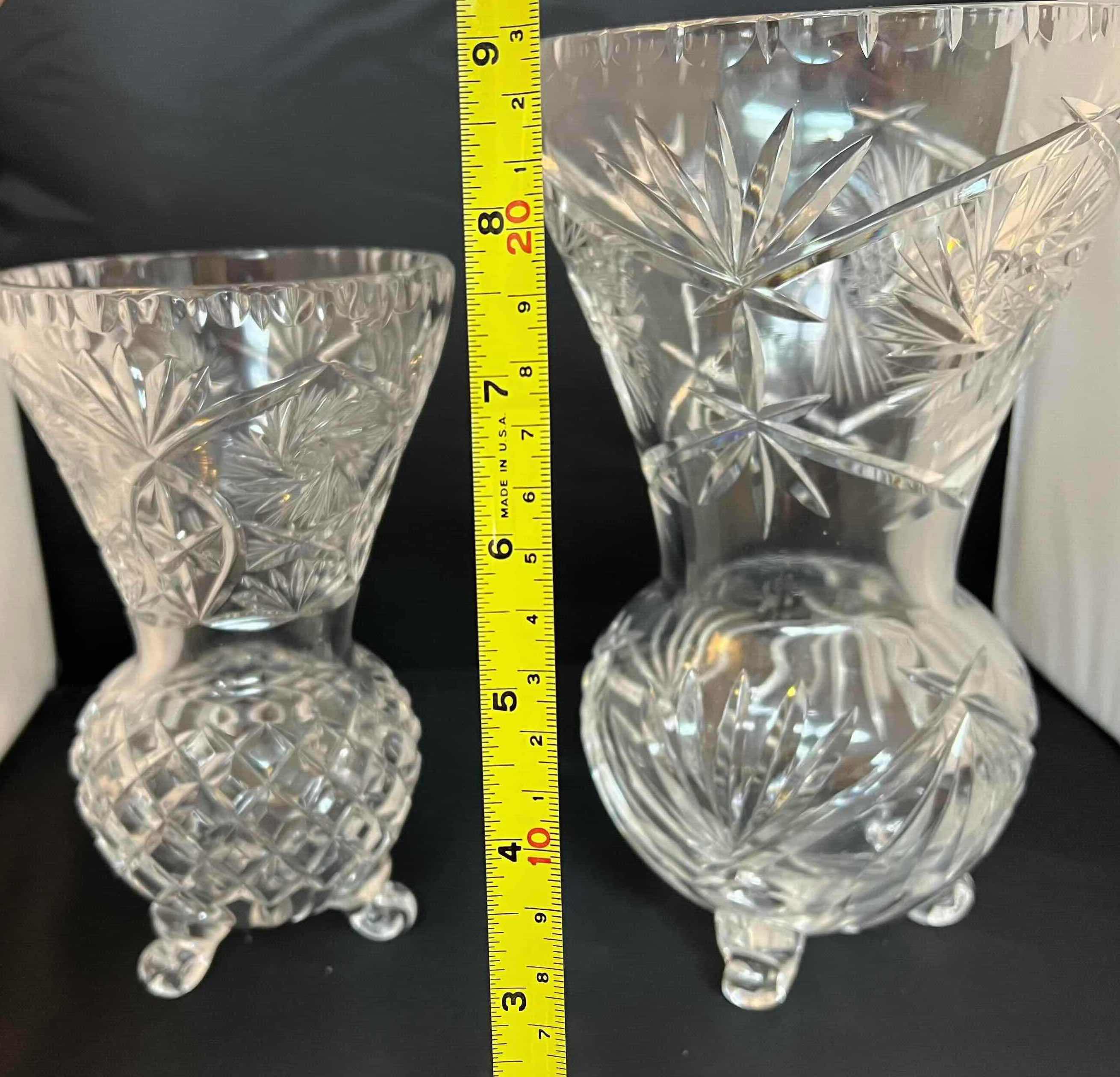 Photo 1 of 2-VINTAGE EUROPEAN LEAD CRYSTAL VASES. LARGE IS 9”H