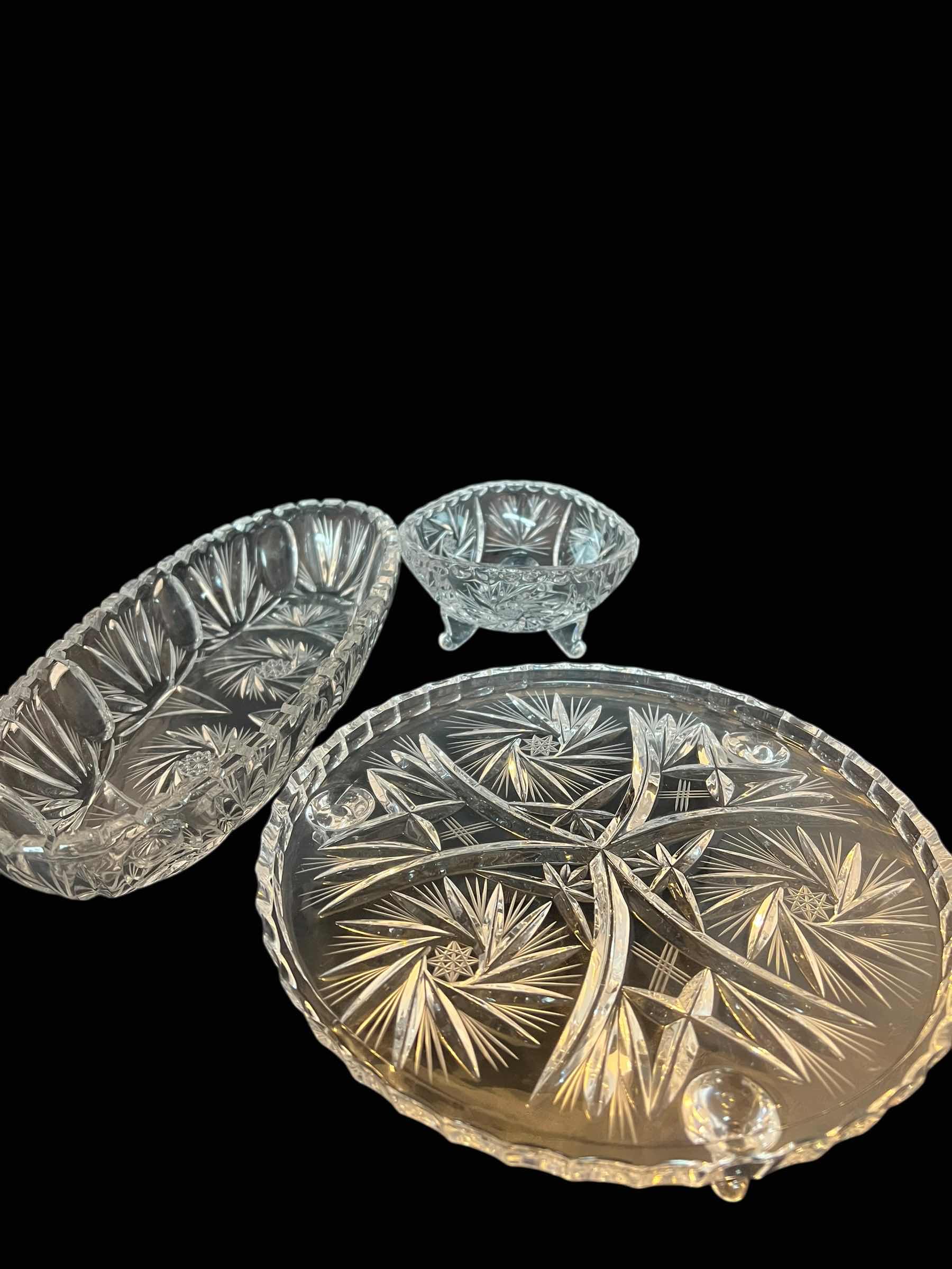 Photo 1 of VINTAGE EUROPEAN LEAD CRYSTAL SERVING BOWLS AND PLATTERS OF VARIOUS SIZES.