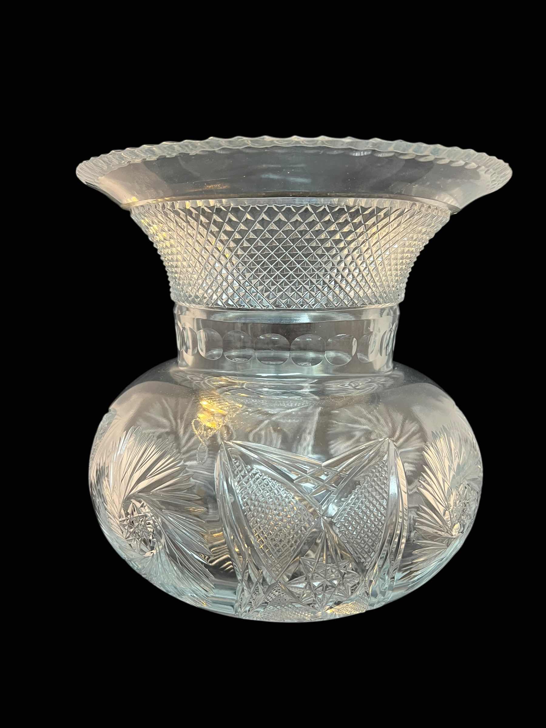 Photo 1 of VASE “LUCIEN” EUROPEAN CRYSTAL CUT VASE  9”D X 8”H.