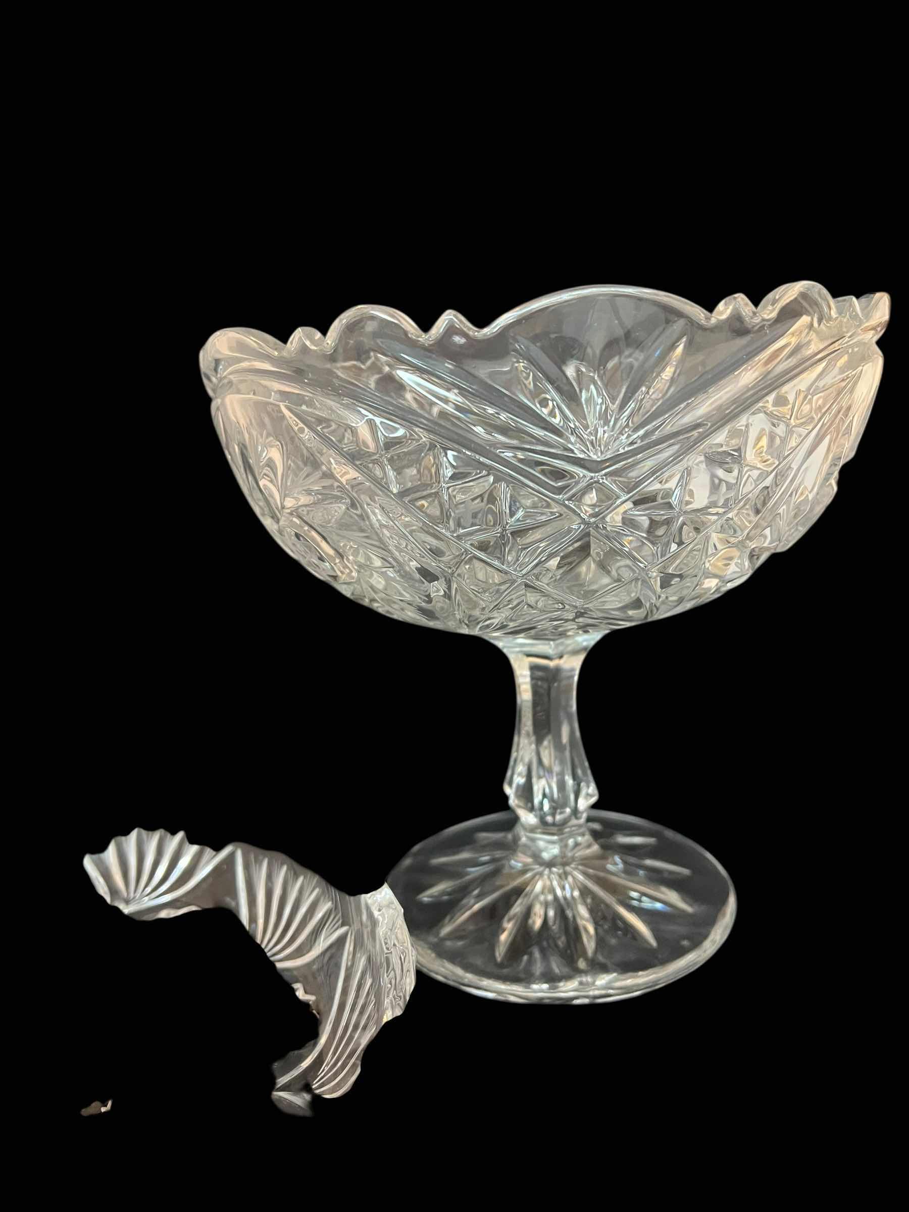 Photo 1 of VINTAGE EUROPEAN LEAD CRYSTAL SERVING PLATE AND PEDESTAL CANDY BOWL.