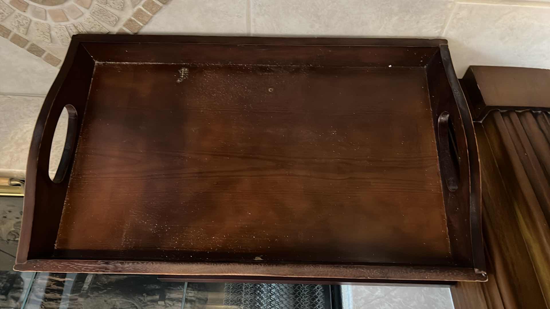 Photo 1 of WOODEN BREAKFAST TRAY WITH COLLAPSIBLE LEGS.  12”H WHEN EXTENDED.