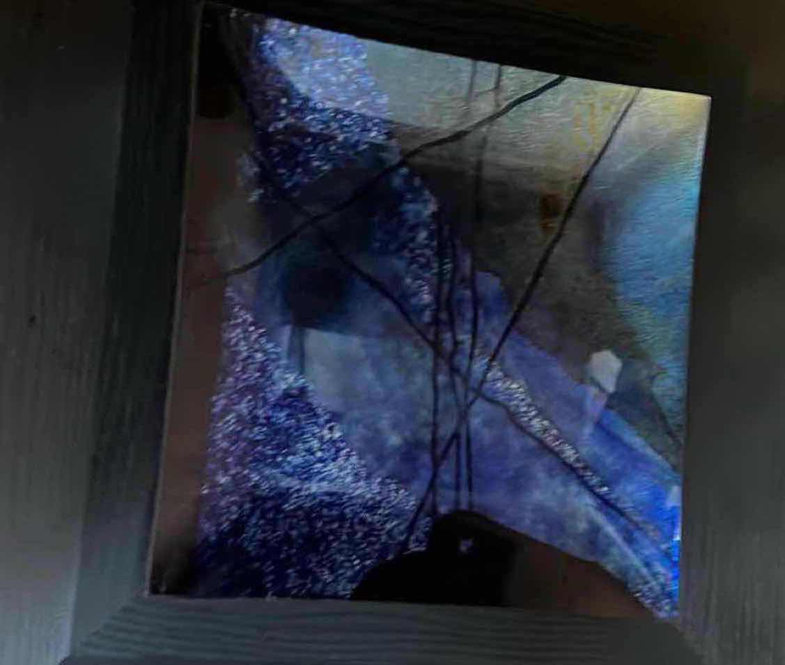 Photo 1 of WALL ART-GLASS ABSTRACT 3 DIMENSIONAL PICTURE. BLUE AND BLACK 12” X 12H.