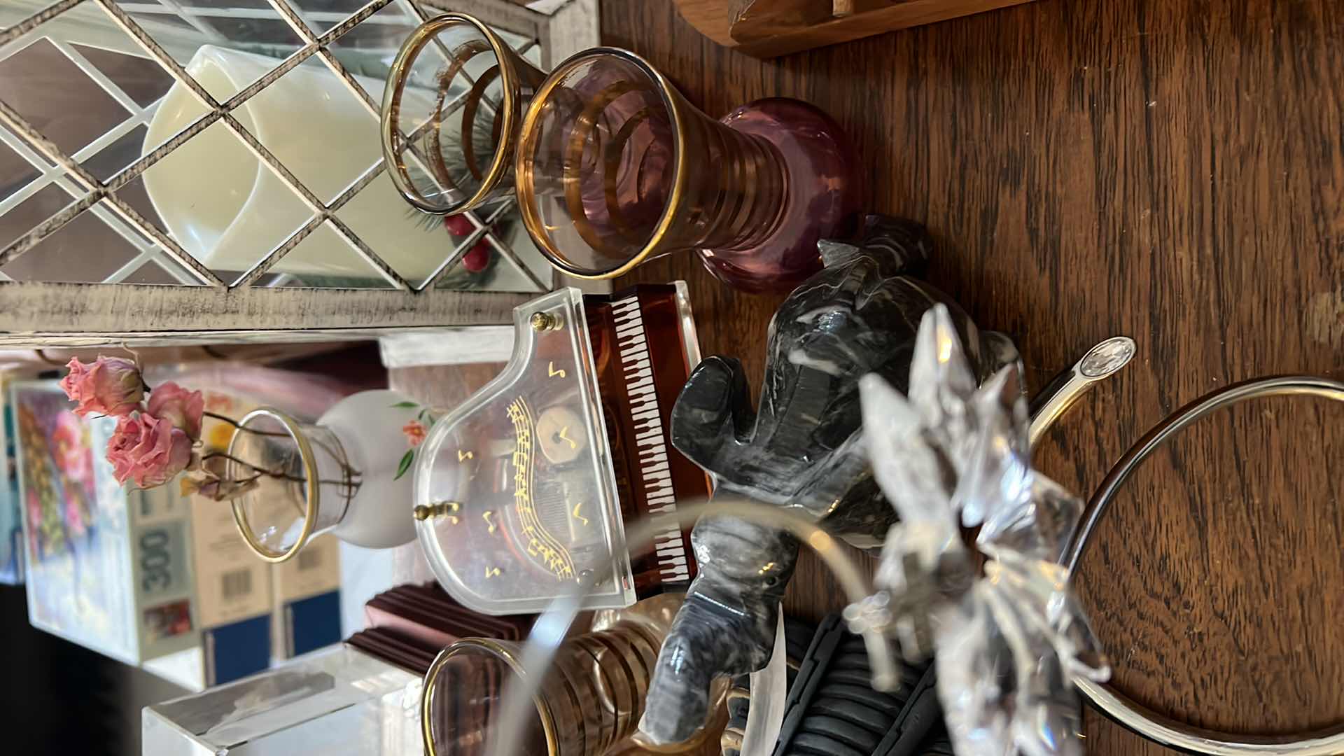 Photo 1 of VARIOUS DECORATIVE PIECES. CONTENTS OF SHELF. HOME DECOR.