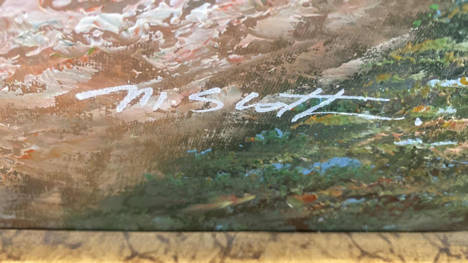 Photo 1 of ORNATE WOOD FRAMED LANDSCAPE ON CANVAS SIGNED NI SCOTT  ARTWORK 47” x 36”