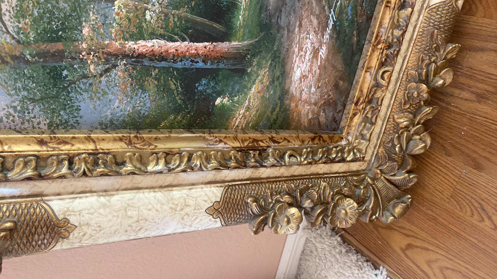 Photo 1 of ORNATE WOOD FRAMED LANDSCAPE ON CANVAS SIGNED NI SCOTT  ARTWORK 47” x 36”