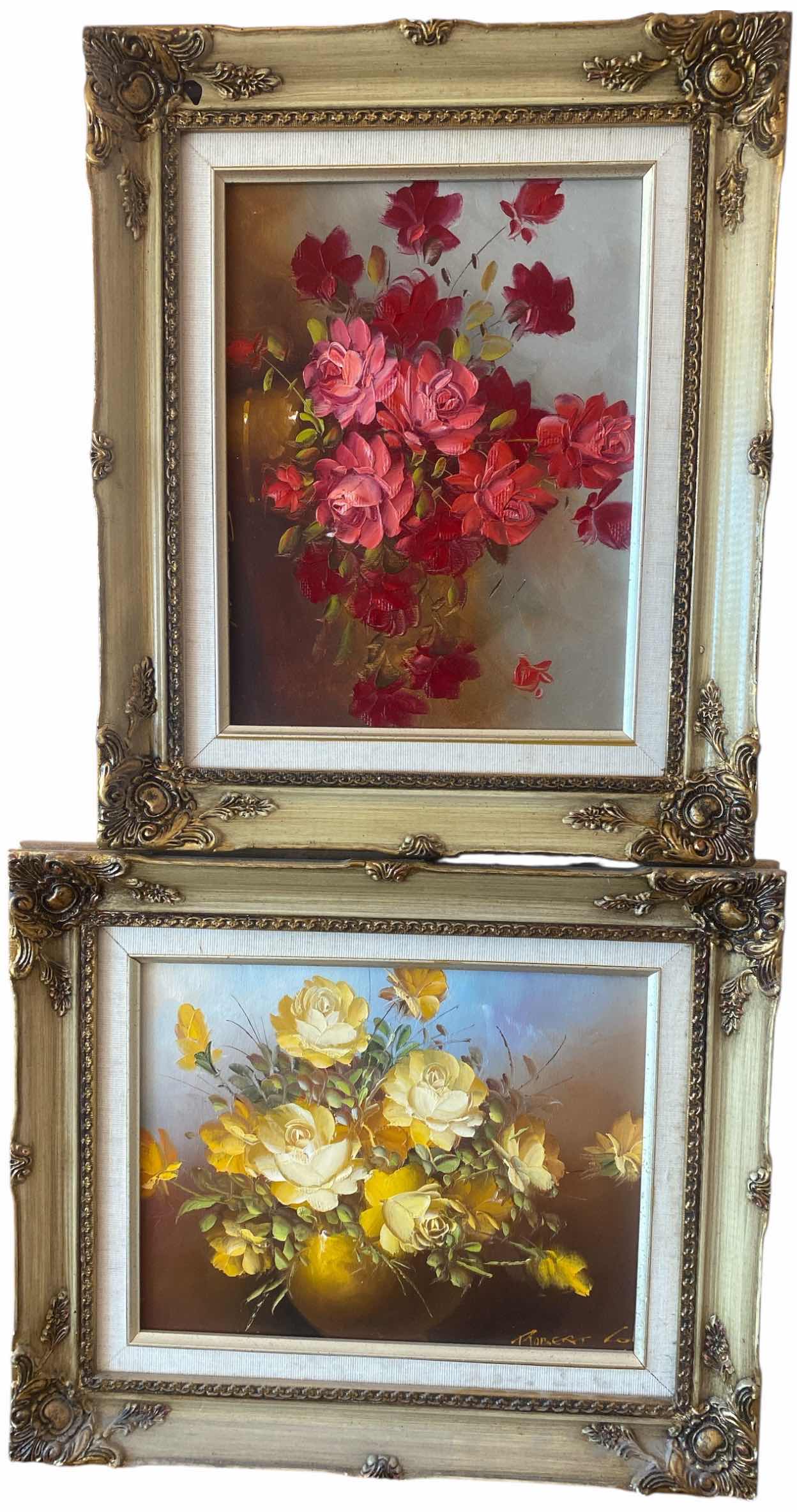 Photo 1 of 2 - ORNATE GOLD FRAMED FLORAL ON CANVAS (1) SIGNED ARTWORK LARGEST 18 1/2” x 16”
