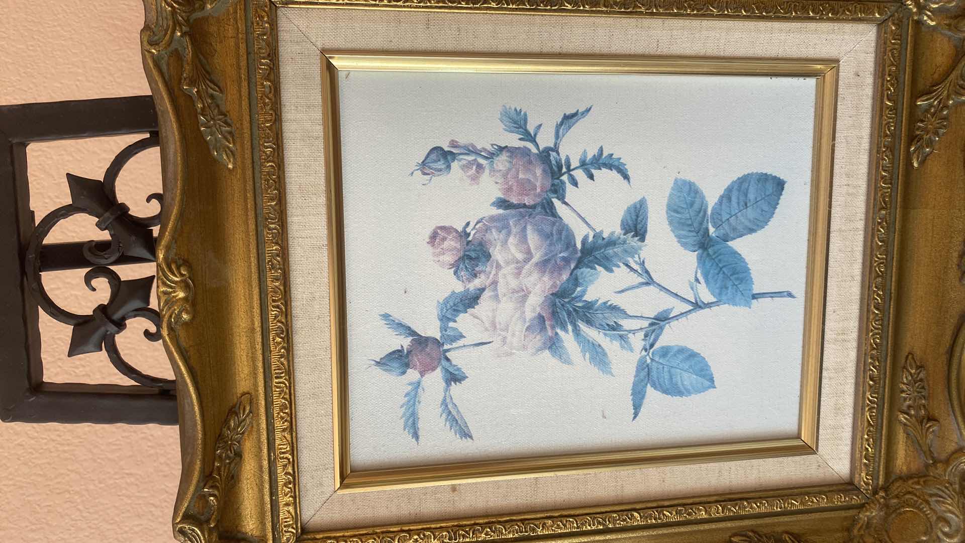 Photo 1 of 2 - ORNATE GOLD FRAMED FLORAL ON CANVAS ARTWORK LARGEST 13 1/2” x 15 1/2”