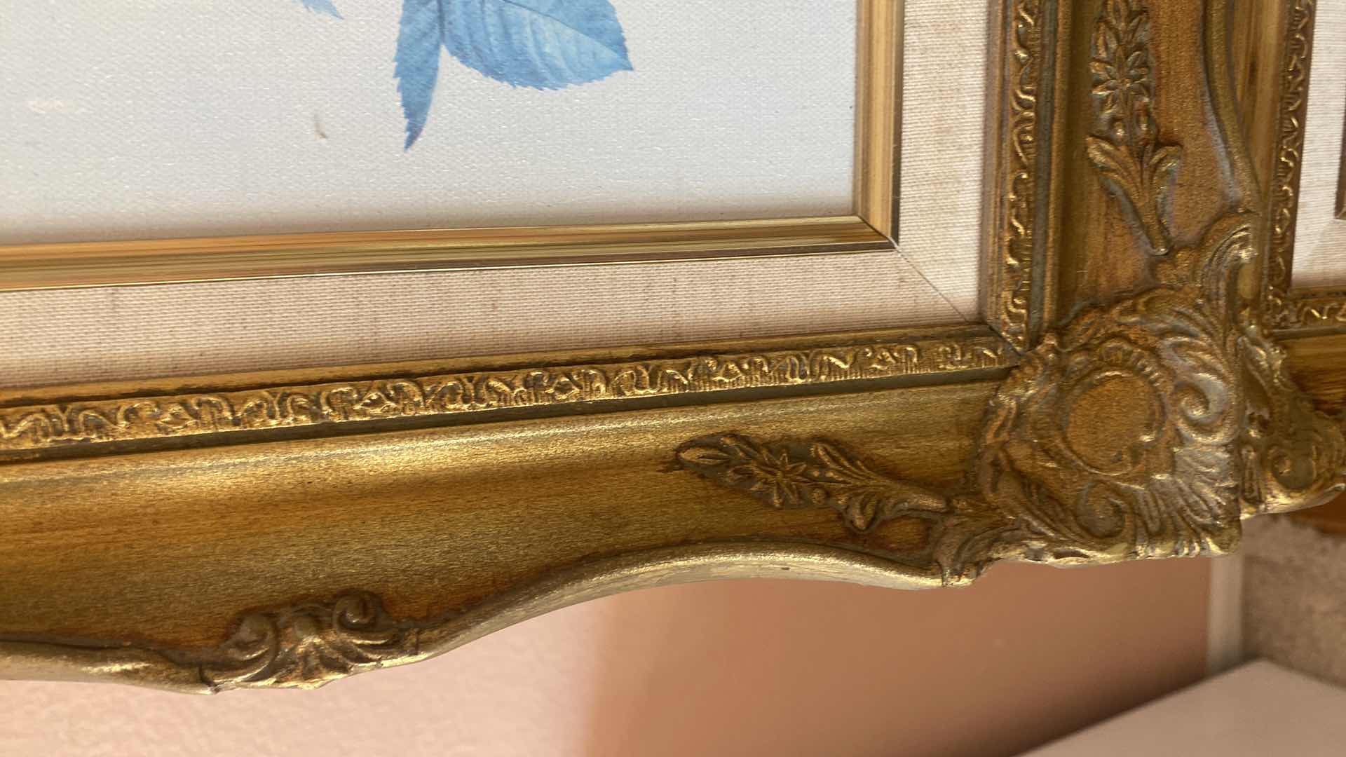 Photo 1 of 2 - ORNATE GOLD FRAMED FLORAL ON CANVAS ARTWORK LARGEST 13 1/2” x 15 1/2”