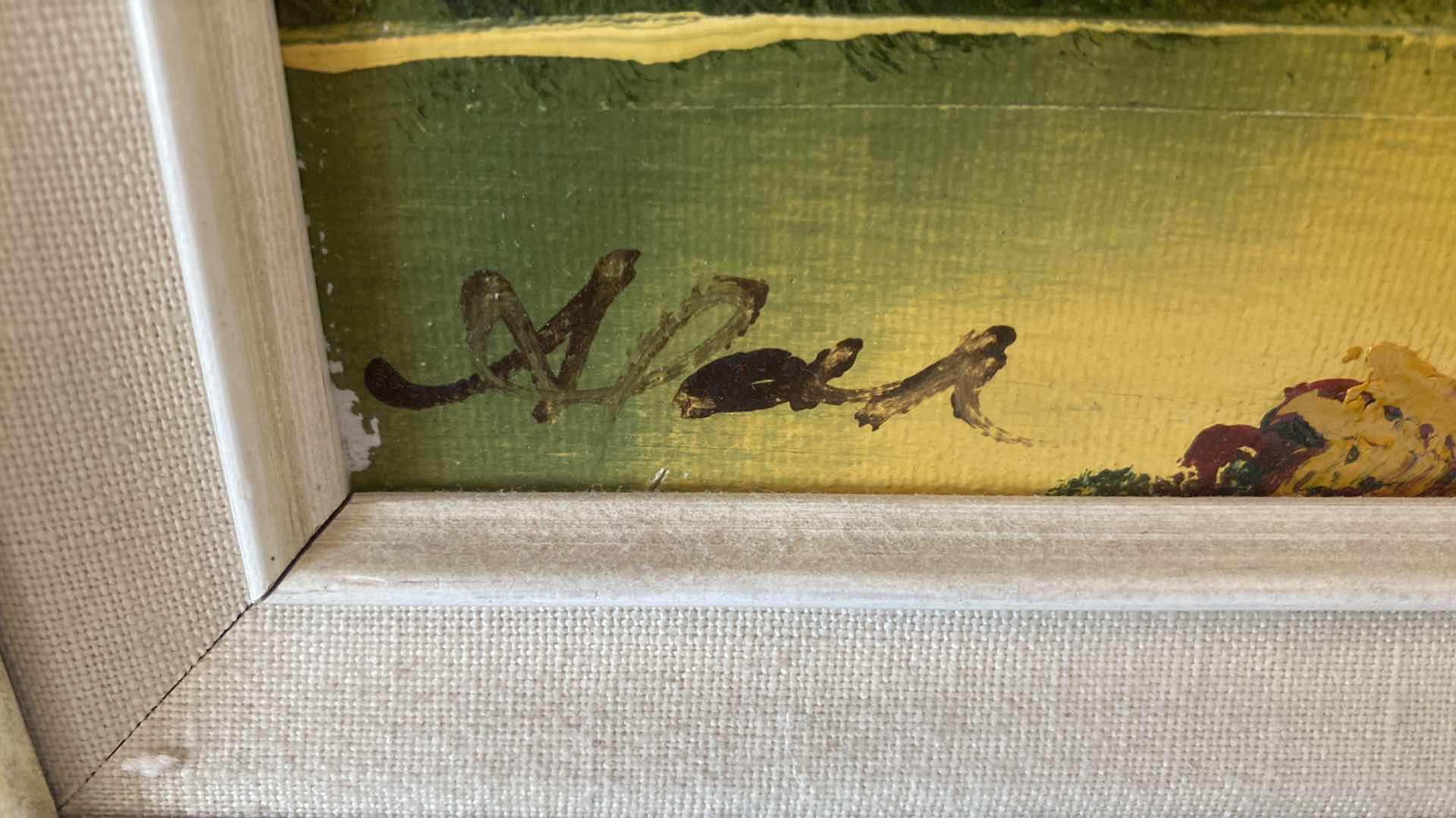 Photo 1 of 2 - WOOD FRAMED LANDSCAPE ON CANVAS SIGNED ARTWORK 16” X 14”