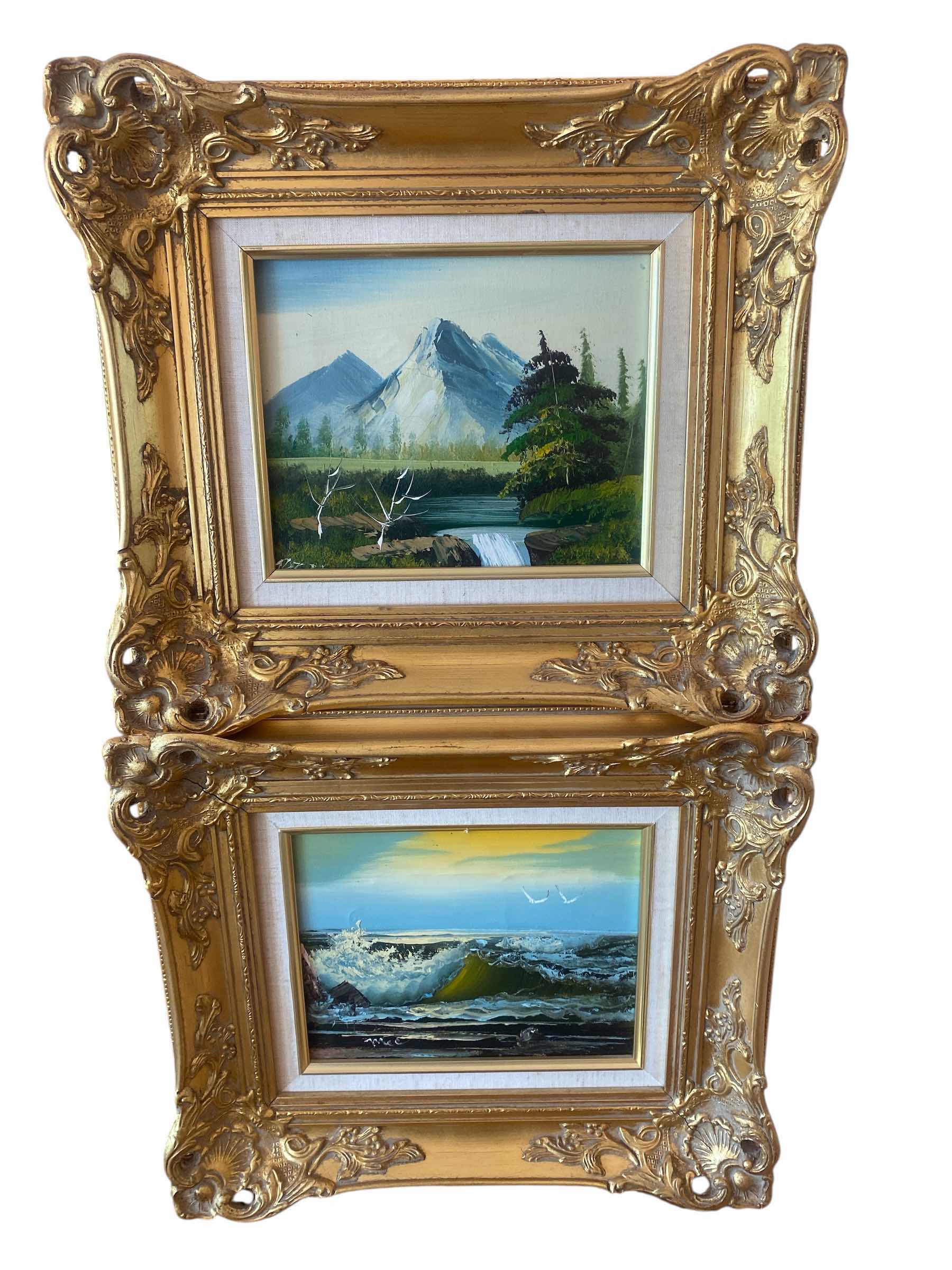 Photo 1 of 2 - ORNATE GOLD WOOD FRAMED LANDSCAPE ON CANVAS SIGNED ARTWORK 17” x 15”