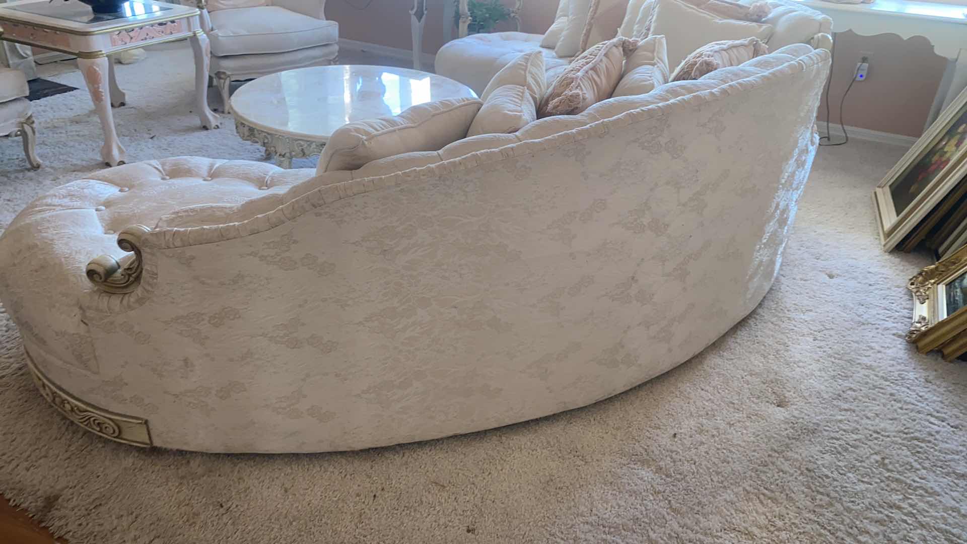 Photo 1 of 2 PIECE CREAM CURVED UPHOLSTERED SOFA WITH TOSS PILLOWS  (EACH MEASURES 85” x 27” H30 1/2”