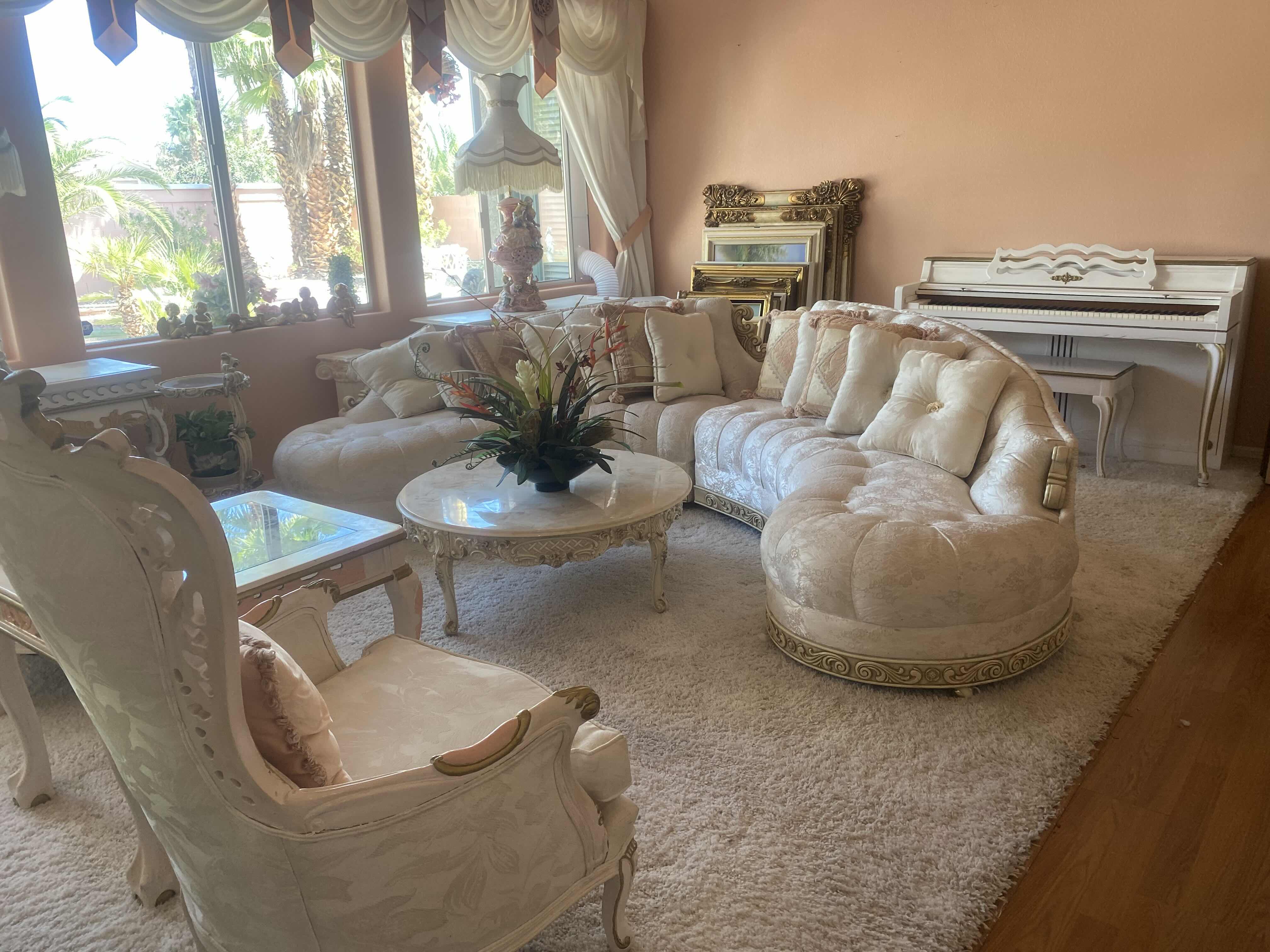 Photo 1 of 2 PIECE CREAM CURVED UPHOLSTERED SOFA WITH TOSS PILLOWS  (EACH MEASURES 85” x 27” H30 1/2”