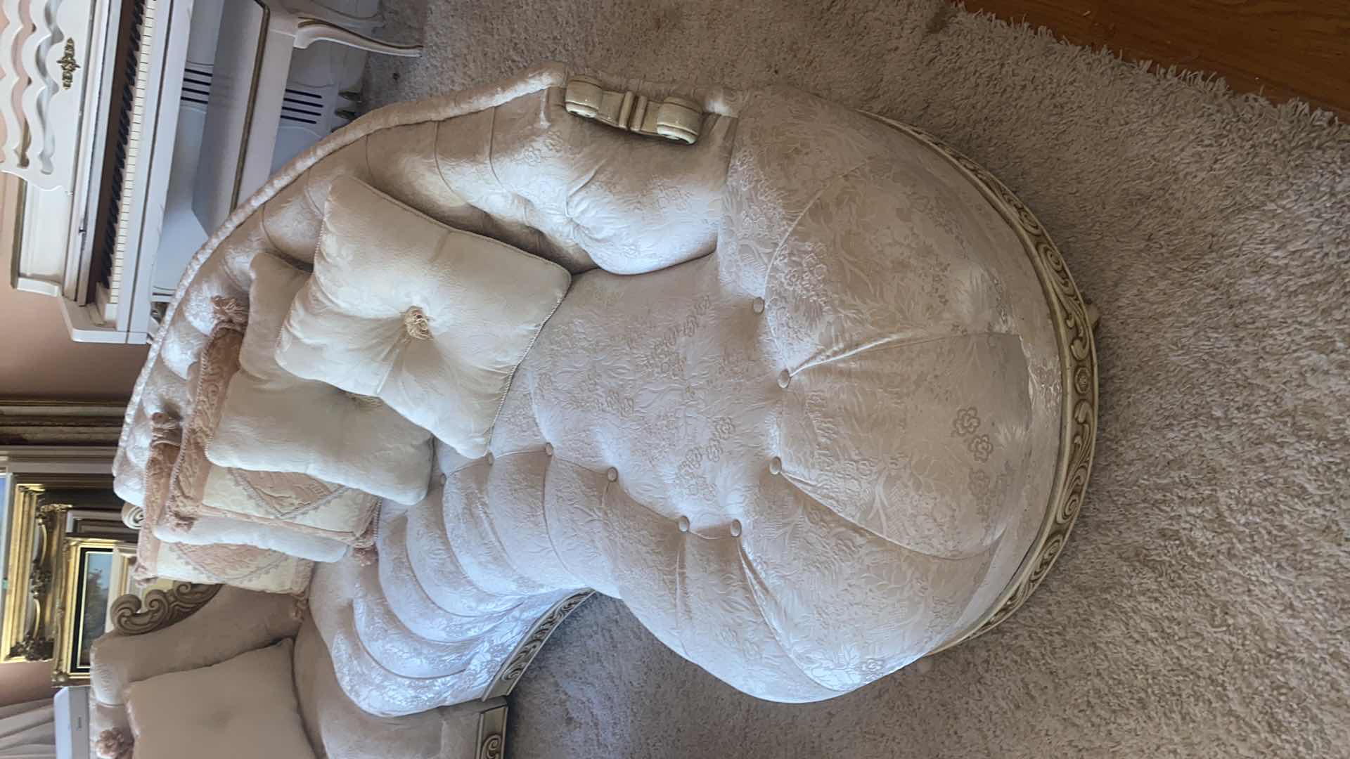 Photo 1 of 2 PIECE CREAM CURVED UPHOLSTERED SOFA WITH TOSS PILLOWS  (EACH MEASURES 85” x 27” H30 1/2”