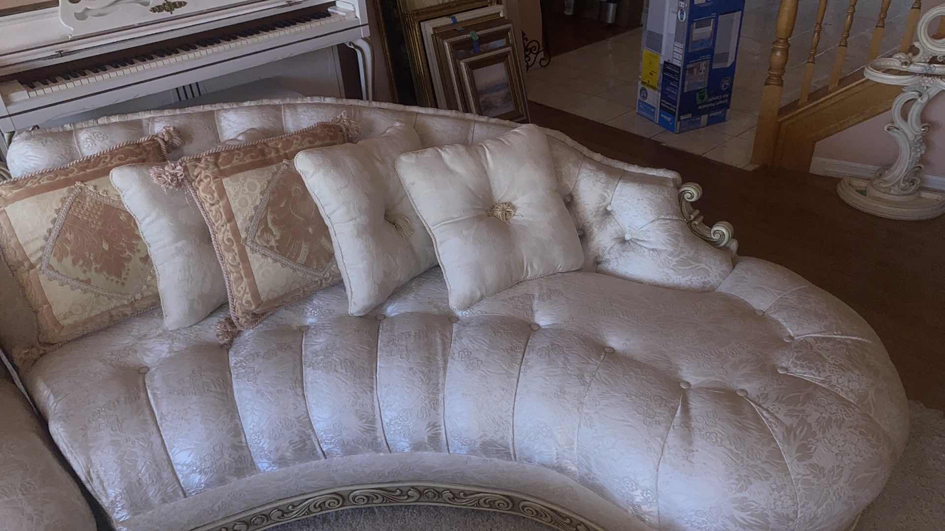 Photo 1 of 2 PIECE CREAM CURVED UPHOLSTERED SOFA WITH TOSS PILLOWS  (EACH MEASURES 85” x 27” H30 1/2”