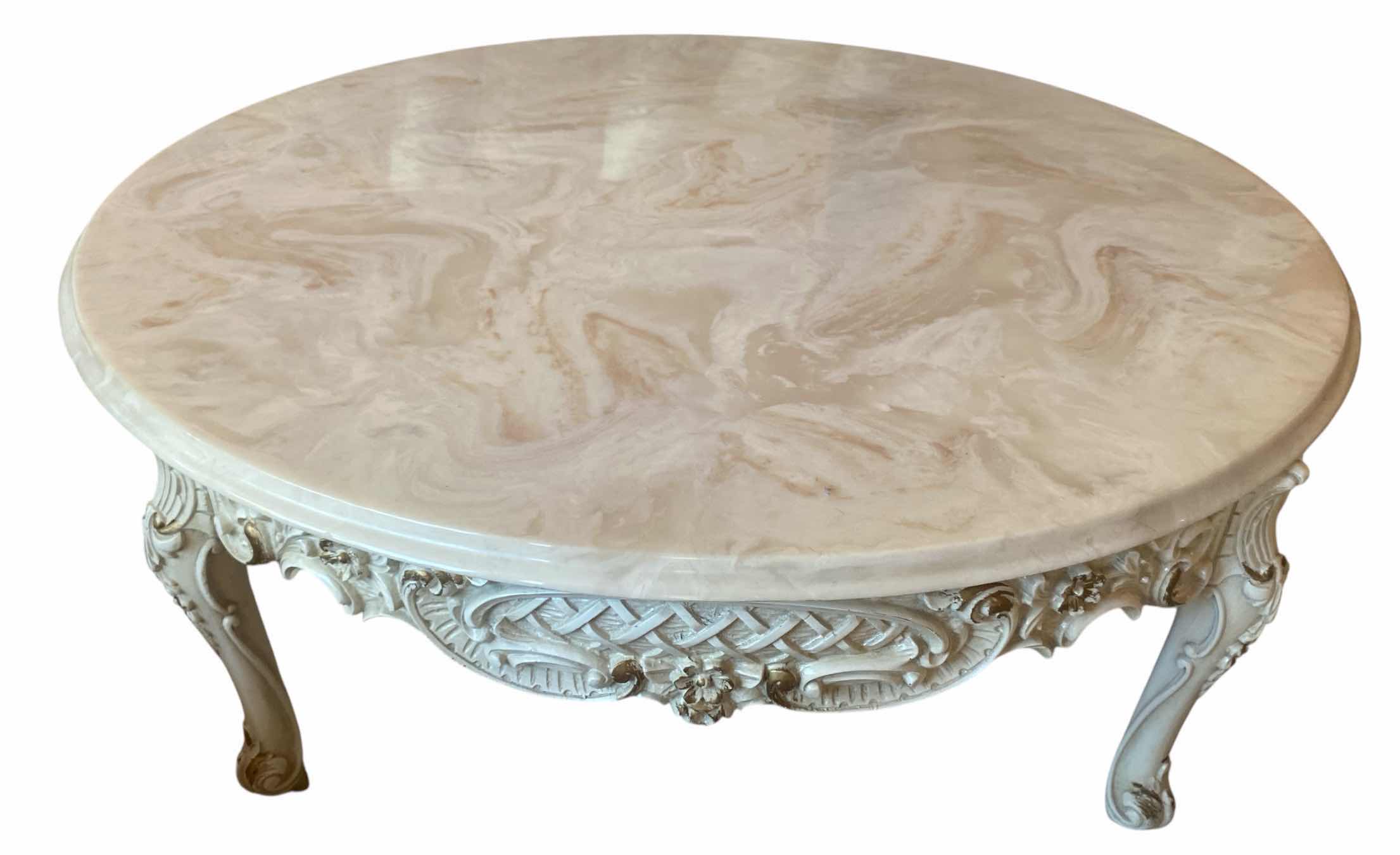 Photo 1 of 38 1/2” ROUND COCKTAIL TABLE WITH WOOD & MARBLE TOP H14 1/2”