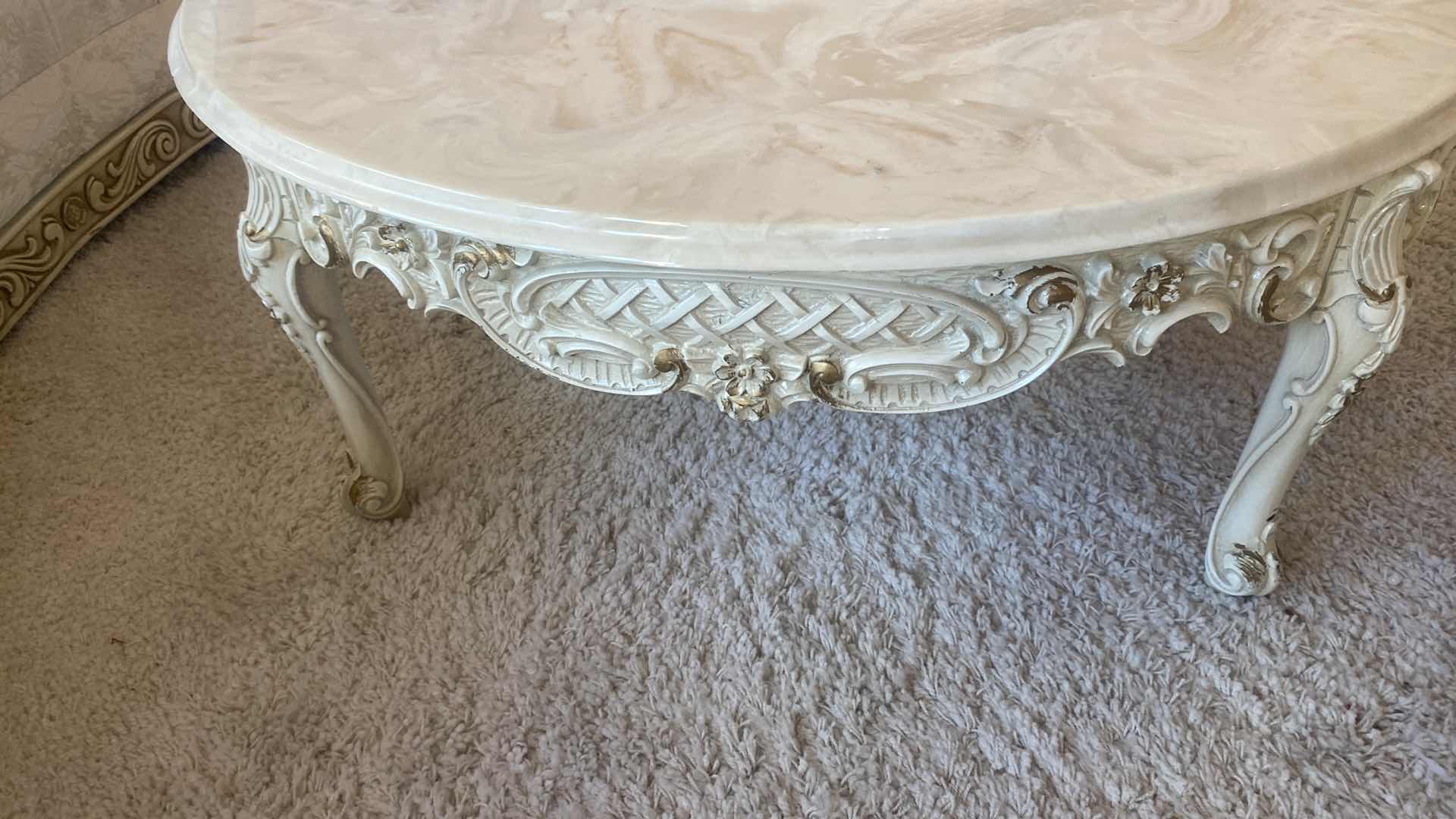 Photo 1 of 38 1/2” ROUND COCKTAIL TABLE WITH WOOD & MARBLE TOP H14 1/2”