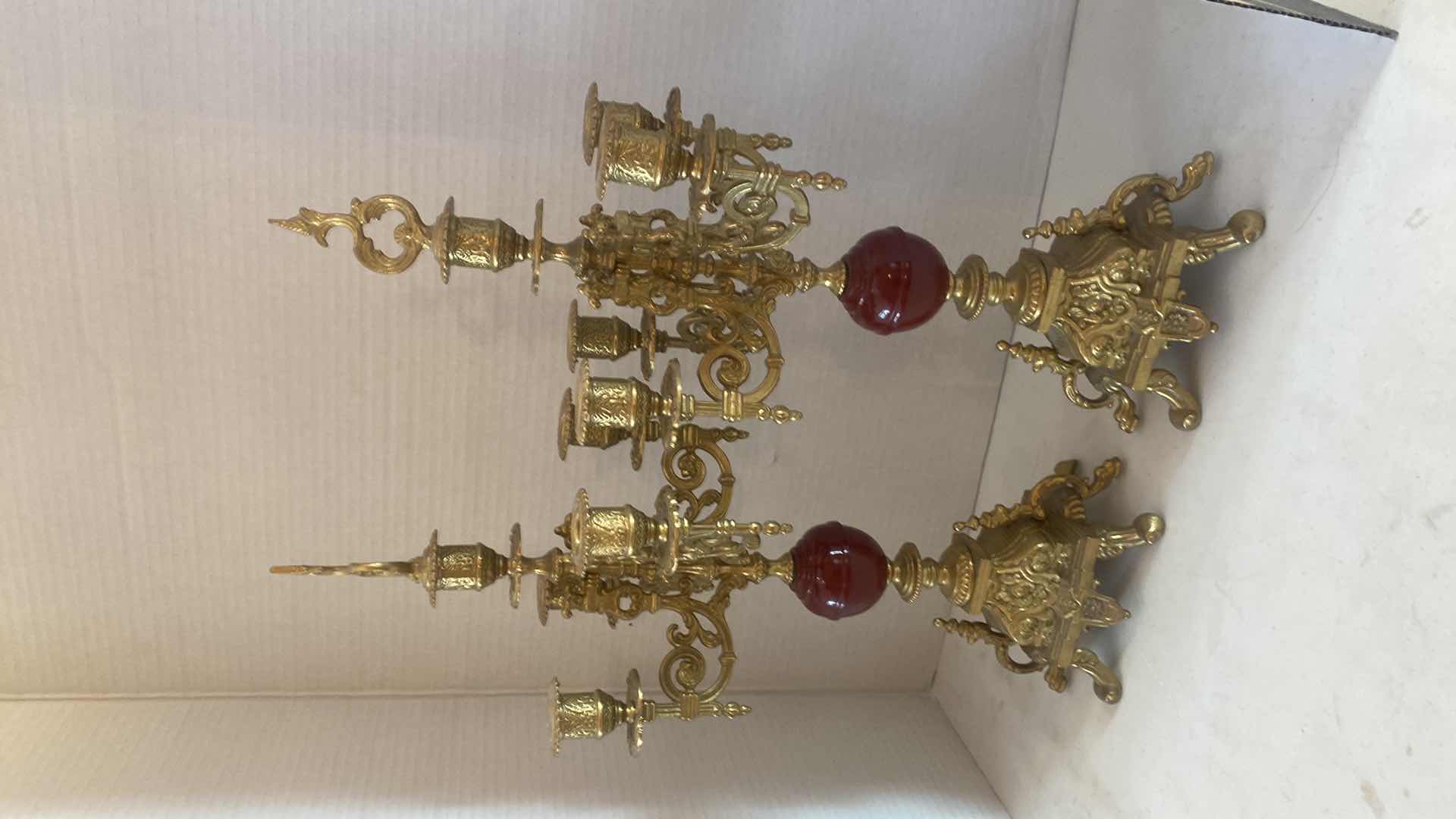 Photo 1 of 2 - ANTIQUE BRASS CANDLE HOLDERS 20”