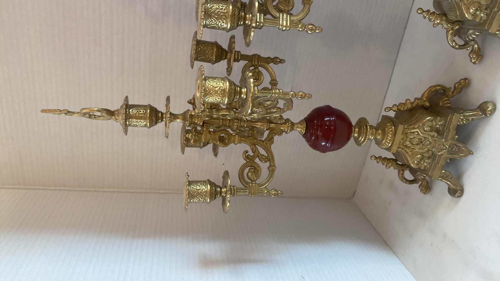 Photo 1 of 2 - ANTIQUE BRASS CANDLE HOLDERS 20”