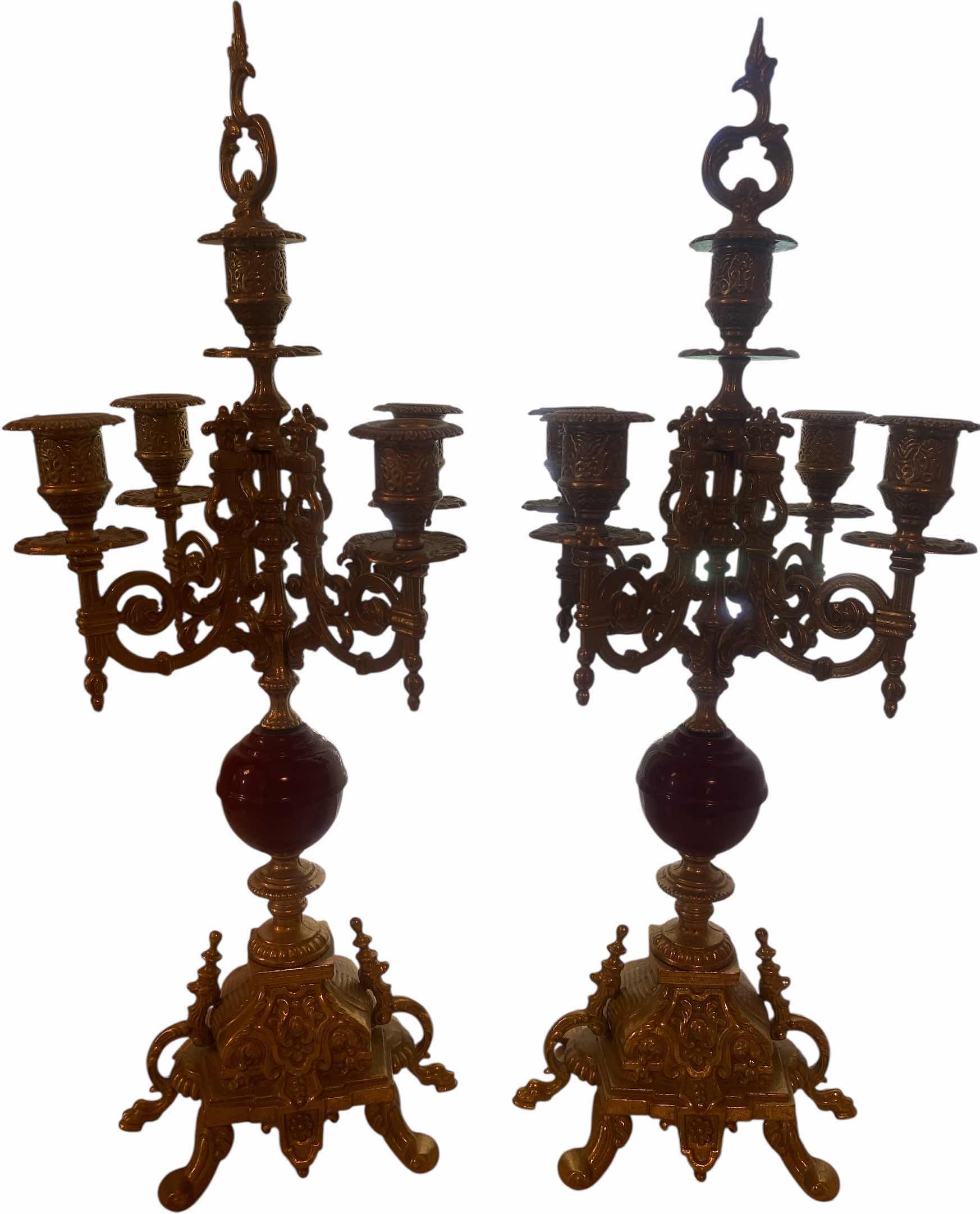 Photo 1 of 2 - ANTIQUE BRASS CANDLE HOLDERS 20”