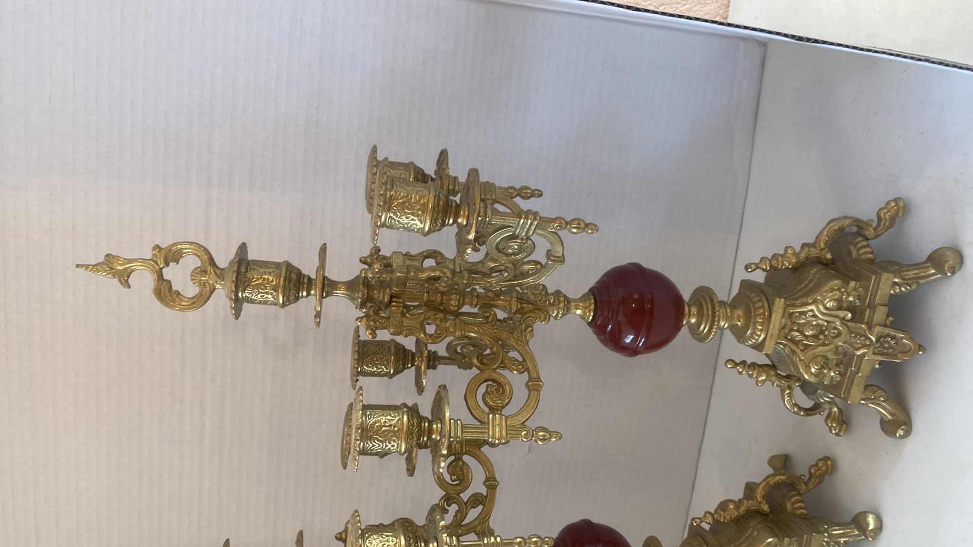 Photo 1 of 2 - ANTIQUE BRASS CANDLE HOLDERS 20”