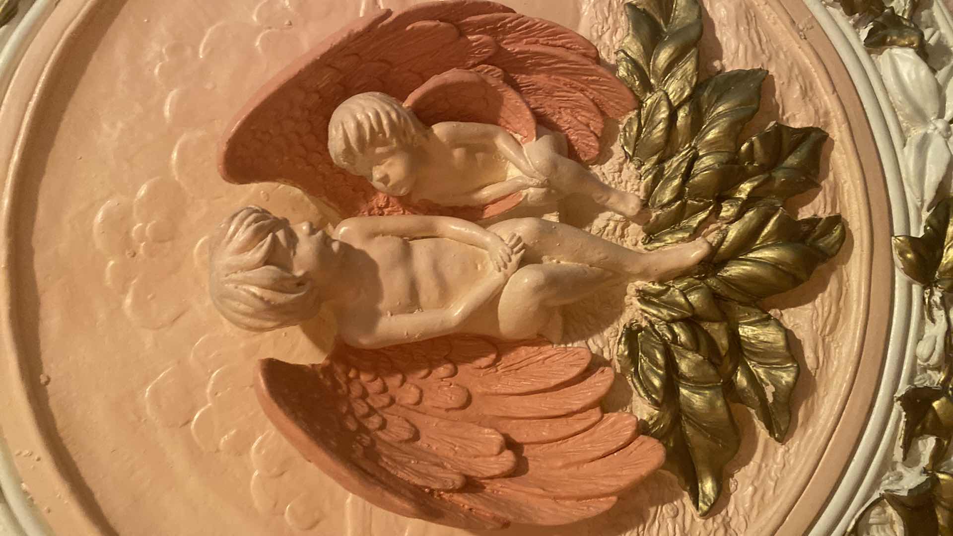 Photo 1 of 16 1/2” PLASTER CHERUB WALL PLAQUE