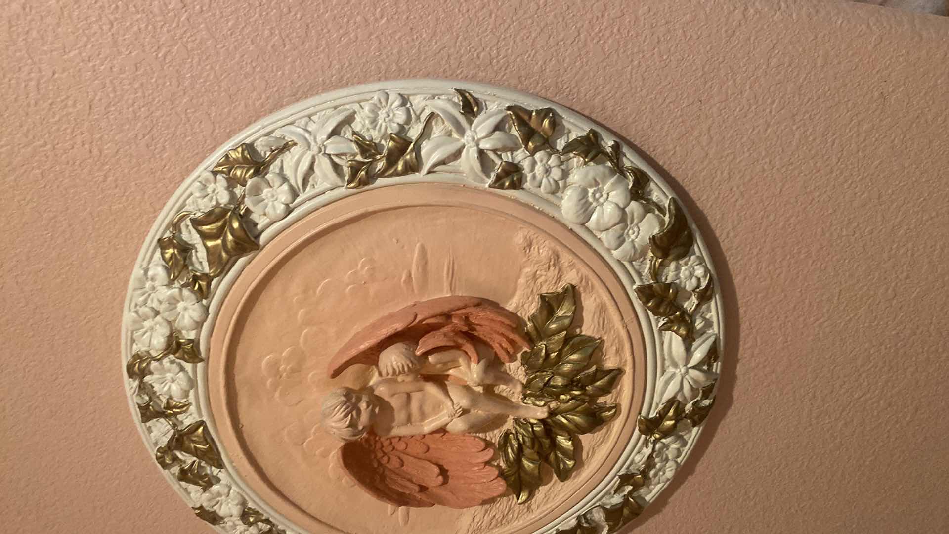 Photo 1 of 16 1/2” PLASTER CHERUB WALL PLAQUE