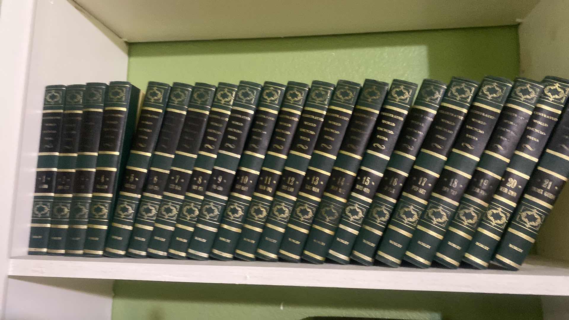 Photo 1 of 2 SHELVES BOOKS - MERIT STUDENTS ENCYCLOPEDIA VOLUMES 5 & 6 MISSING & ILLUSTRATED WORLD ENCYCLOPEDIA VOLUMES 1 -21