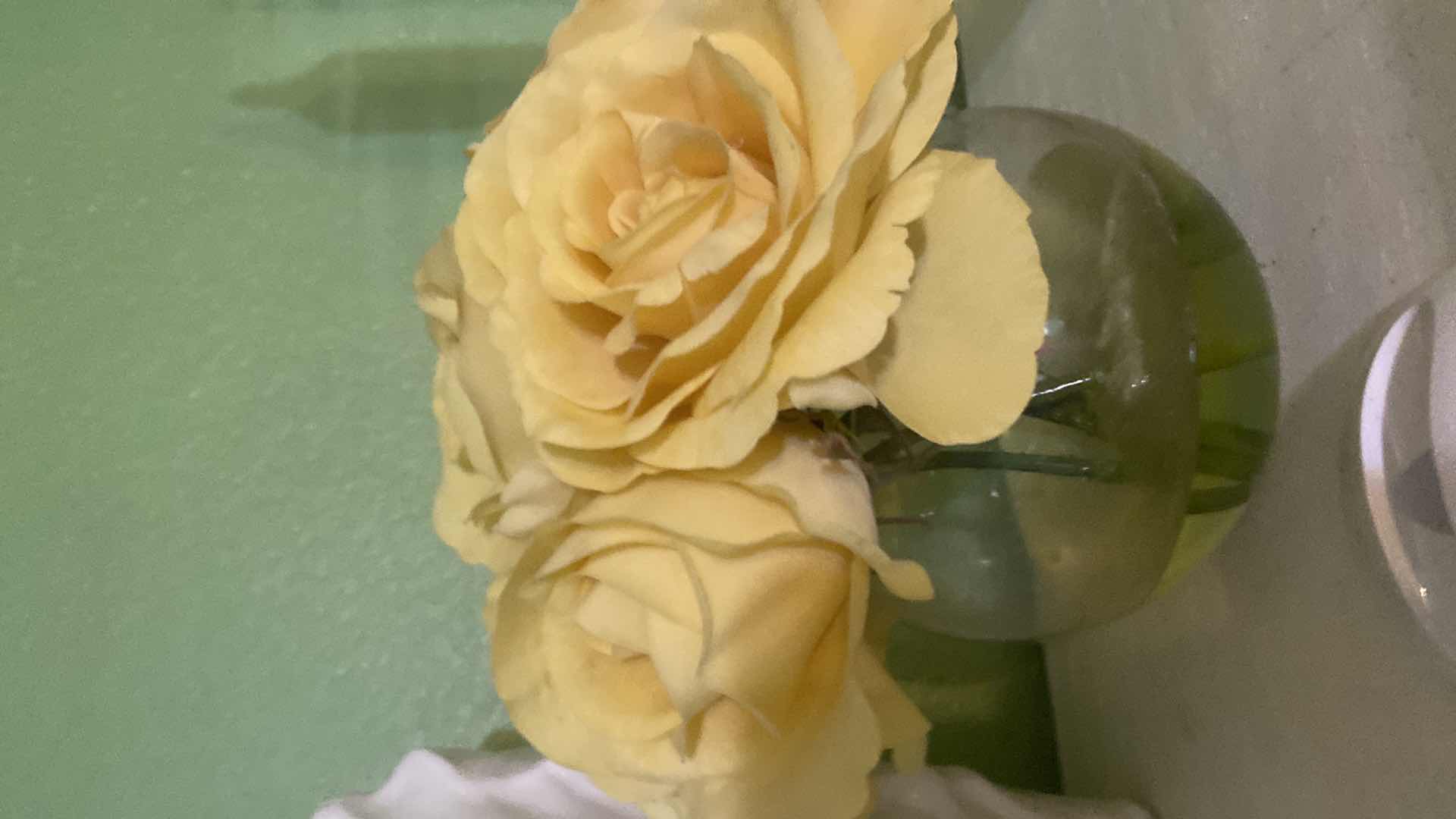 Photo 1 of 4 HOME DECOR - TISSUE BOX, FAUX FLORAL, GLASS PAPER WEIGHT & VASE H9”