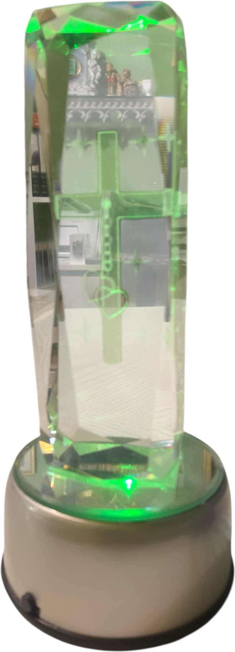 Photo 1 of 3D LASER ETCHED HOLOGRAPHIC CROSS WITH LIGHT STAND OVERALL HEIGHT 8”