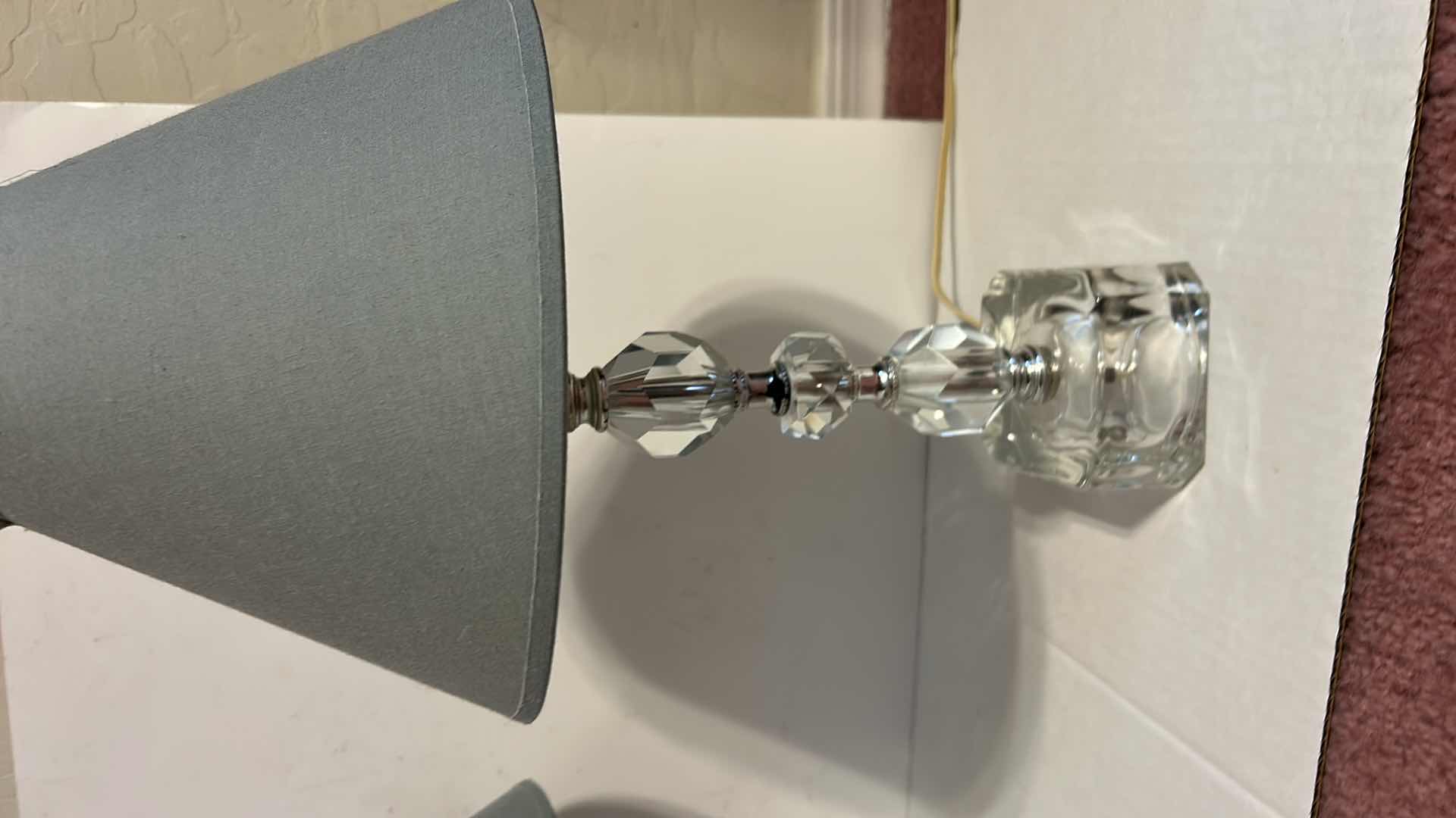 Photo 1 of 2 TABLE LAMPS - ACRYLIC BASE WITU BLUE SHADES H17”