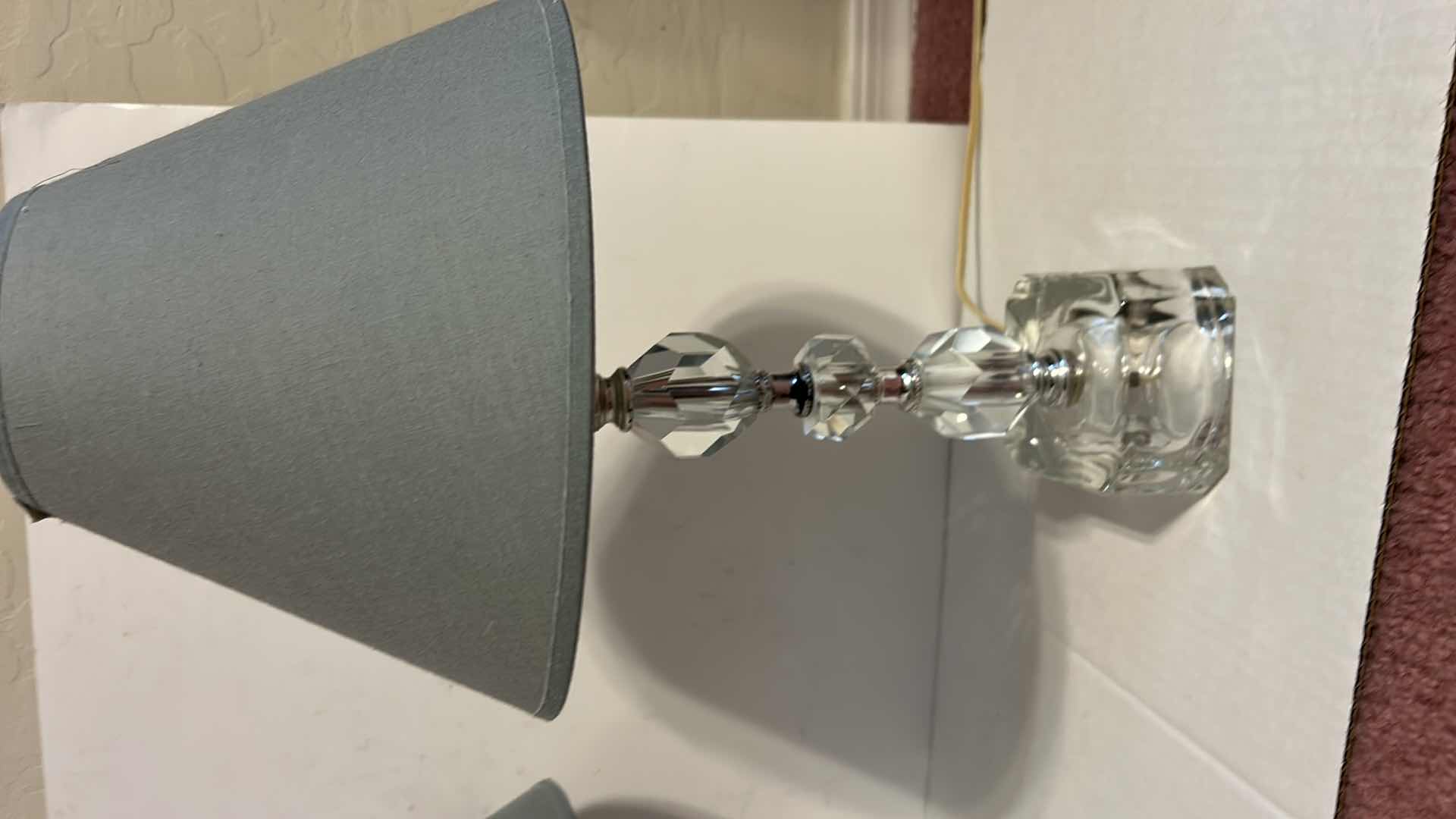 Photo 1 of 2 TABLE LAMPS - ACRYLIC BASE WITU BLUE SHADES H17”