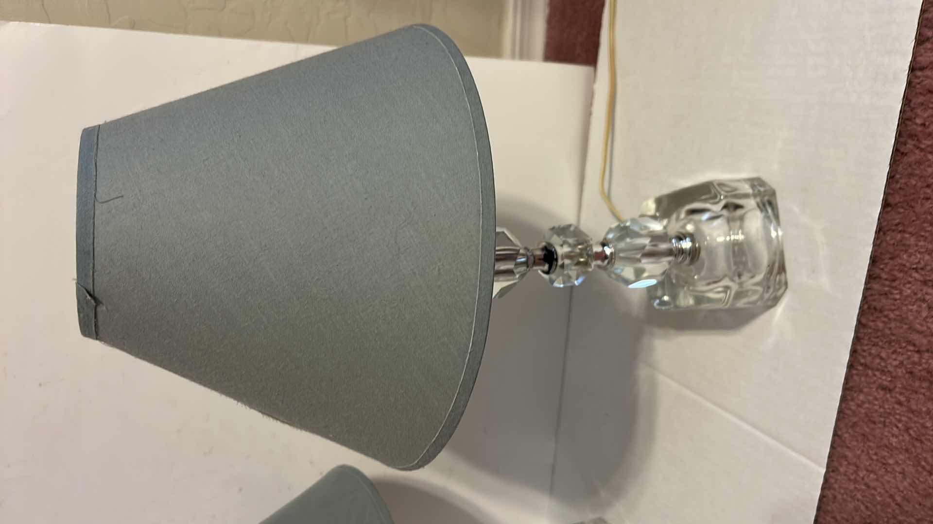 Photo 1 of 2 TABLE LAMPS - ACRYLIC BASE WITU BLUE SHADES H17”