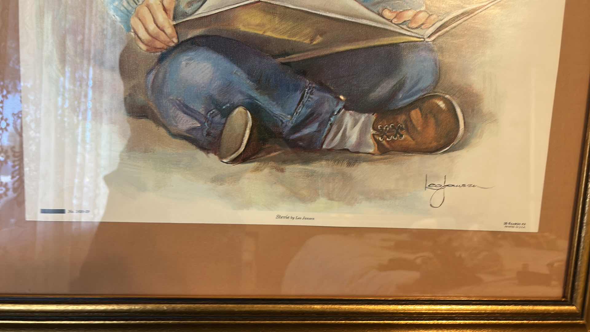 Photo 1 of GOLD WOOD FRAMED, BOY READING TO DOG, PRINT ARTWORK 24“ x H30“