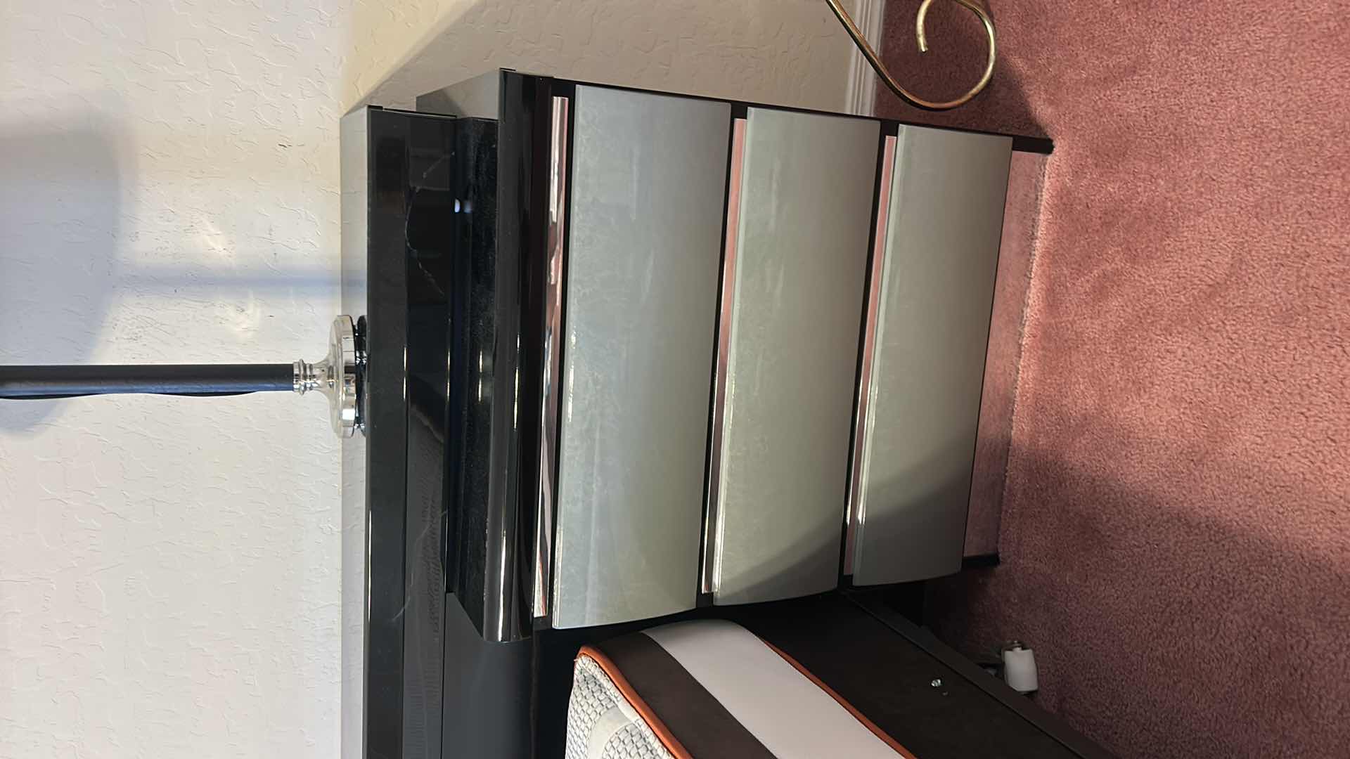 Photo 1 of 2 MILLENNIUM ART DECO WOOD WITH HIGH GLOSS FINISH NIGHTSTANDS  24“ x 17“ x H30 1/2“WITH ATTACHED HEADBOARD 9’