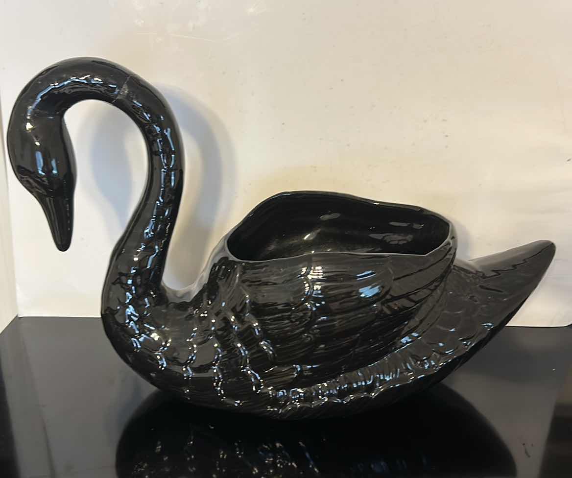 Photo 1 of BLACK CERAMIC SWAN PLANTER 23” x H14”