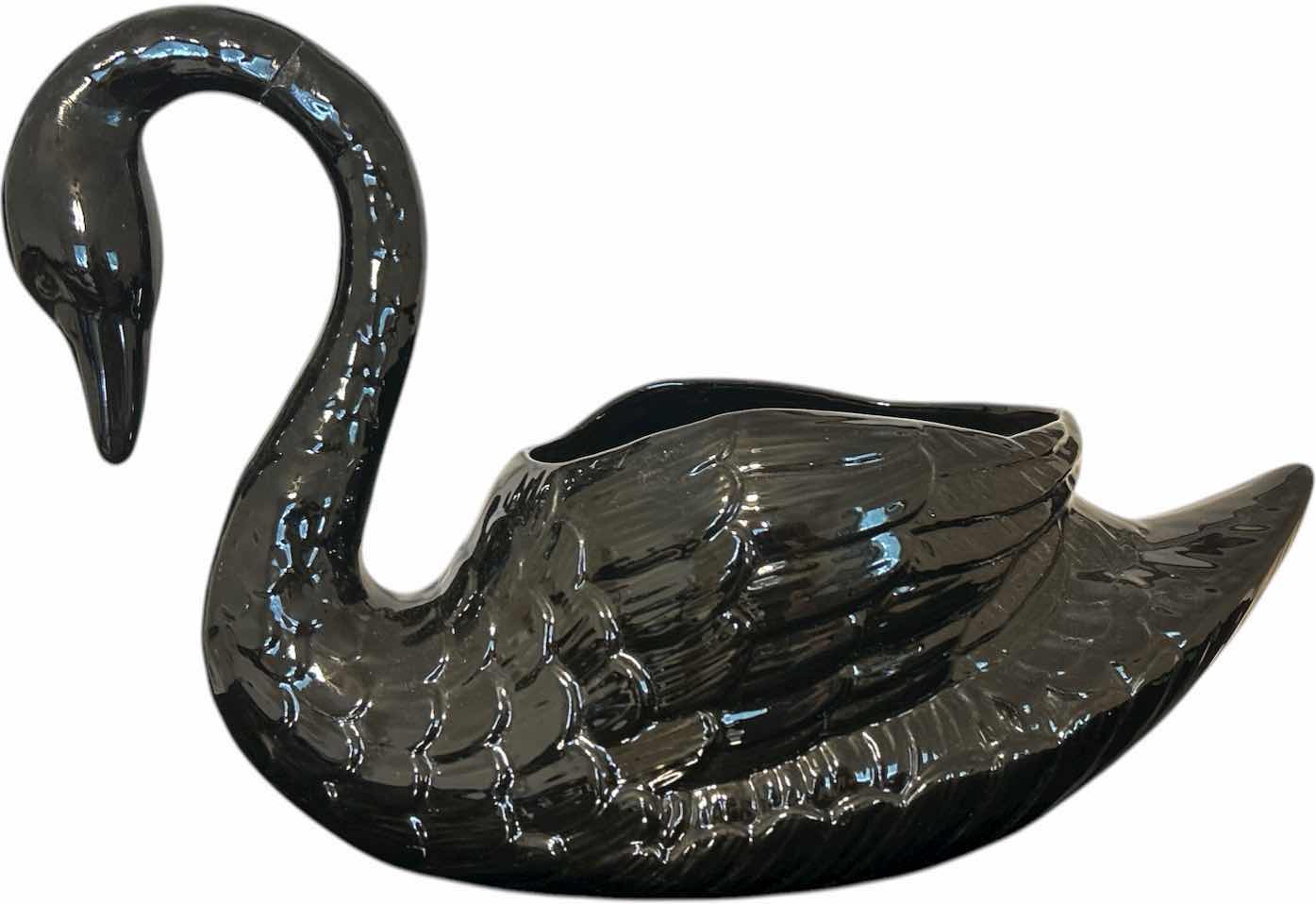 Photo 1 of BLACK CERAMIC SWAN PLANTER 23” x H14”